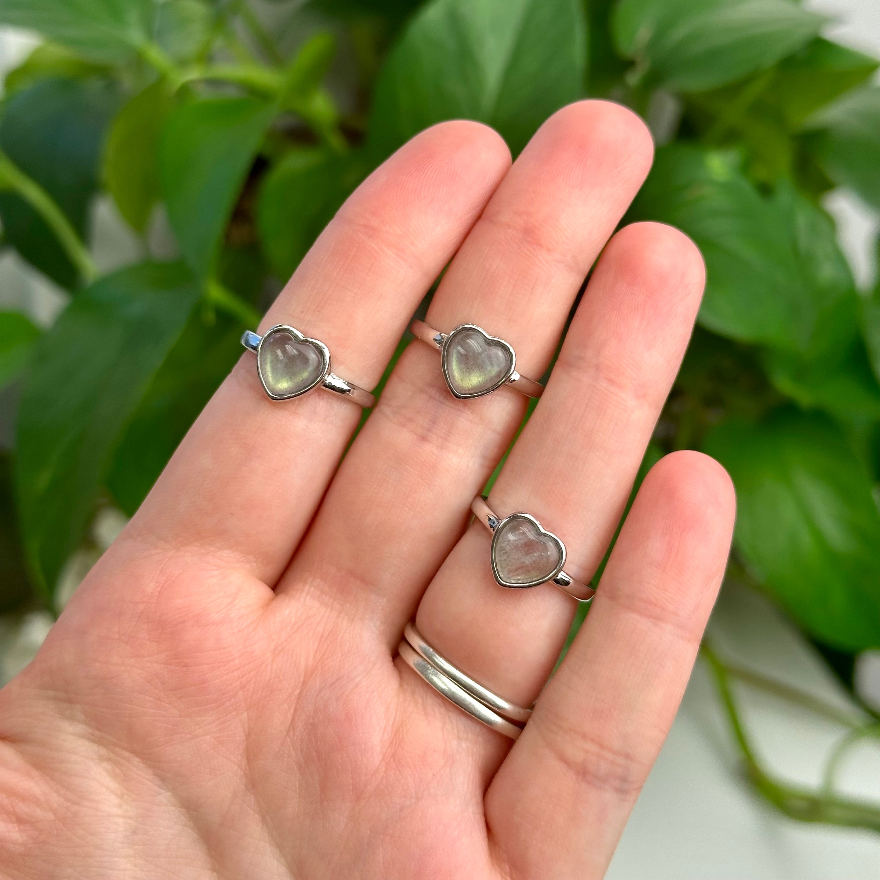 Adjustable Labradorite Heart Ring