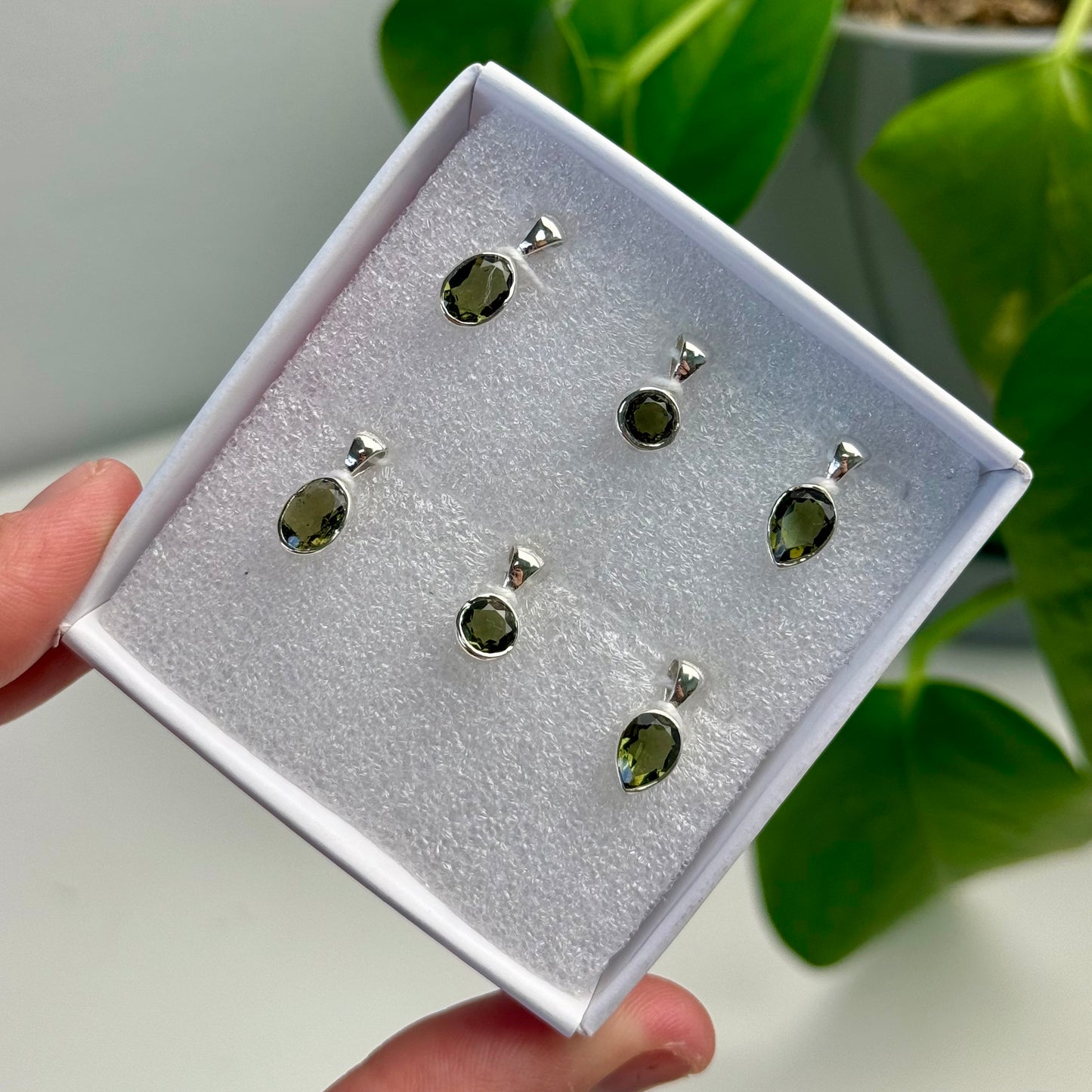 Silver Faceted Moldavite Pendants