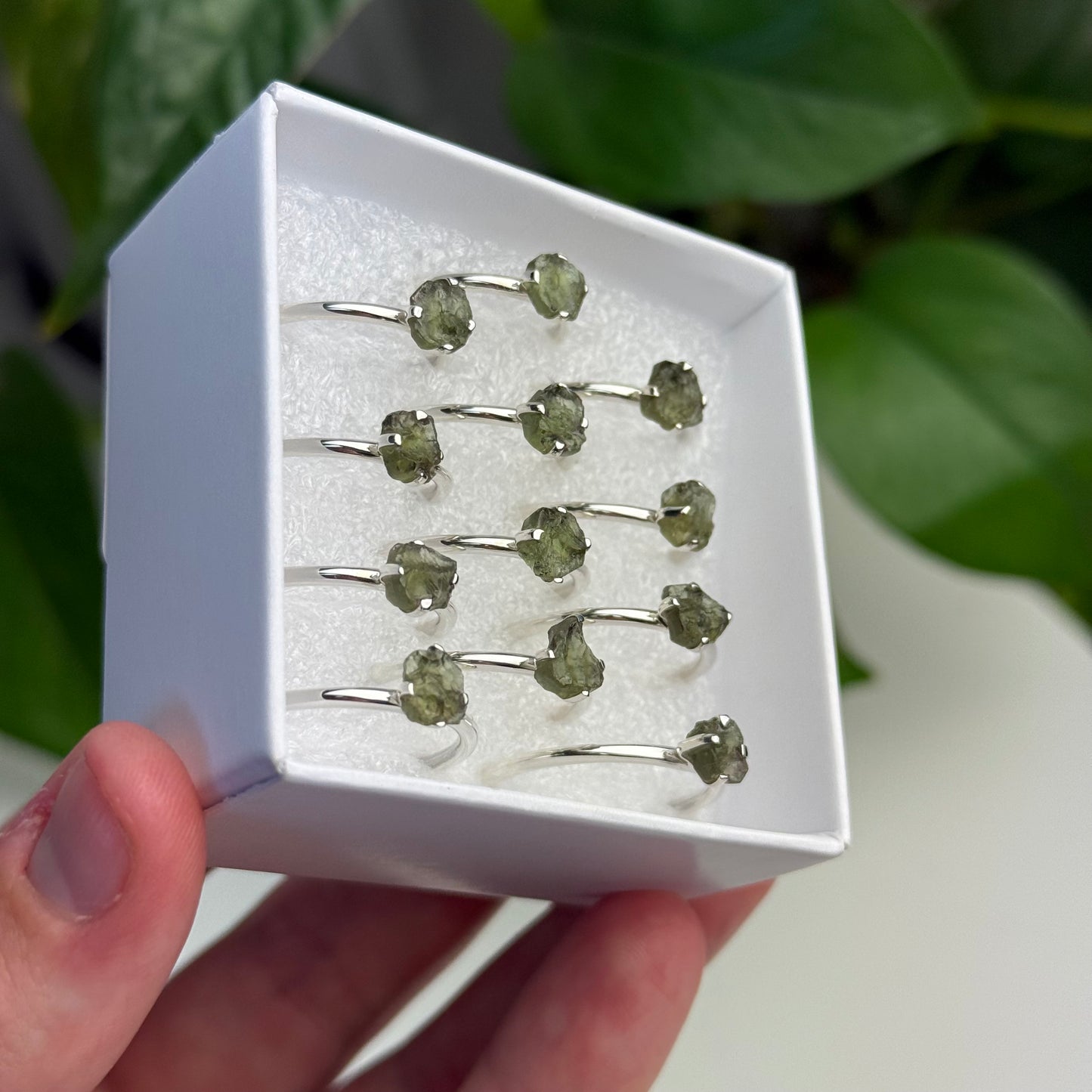 Sterling Silver Moldavite Ring (Prong Bezel)