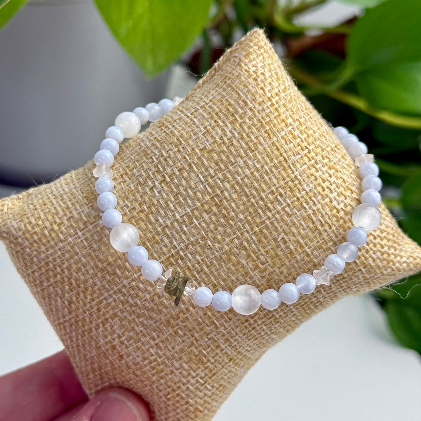 The Ease Bracelet — Selenite, Blue Lace Agate, Herkimer Diamond, Moonstone & Moldavite