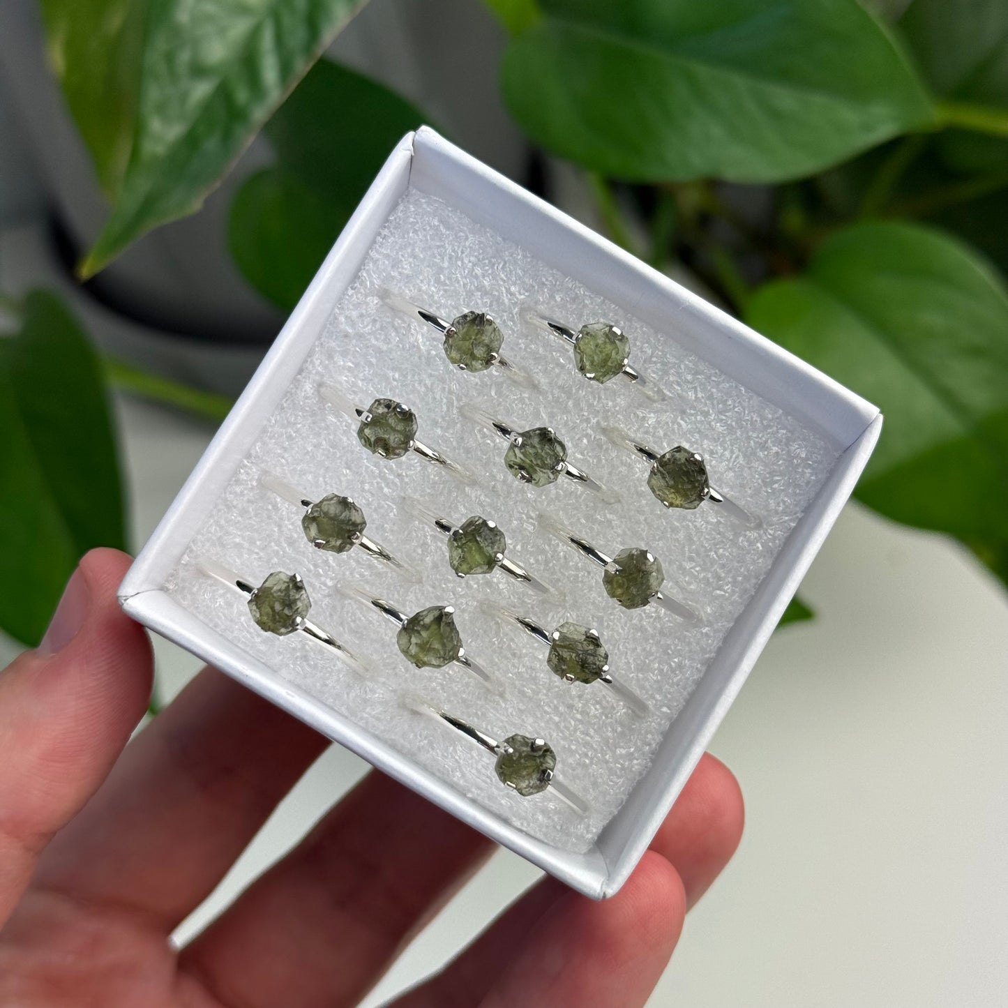 Sterling Silver Moldavite Ring (Prong Bezel)