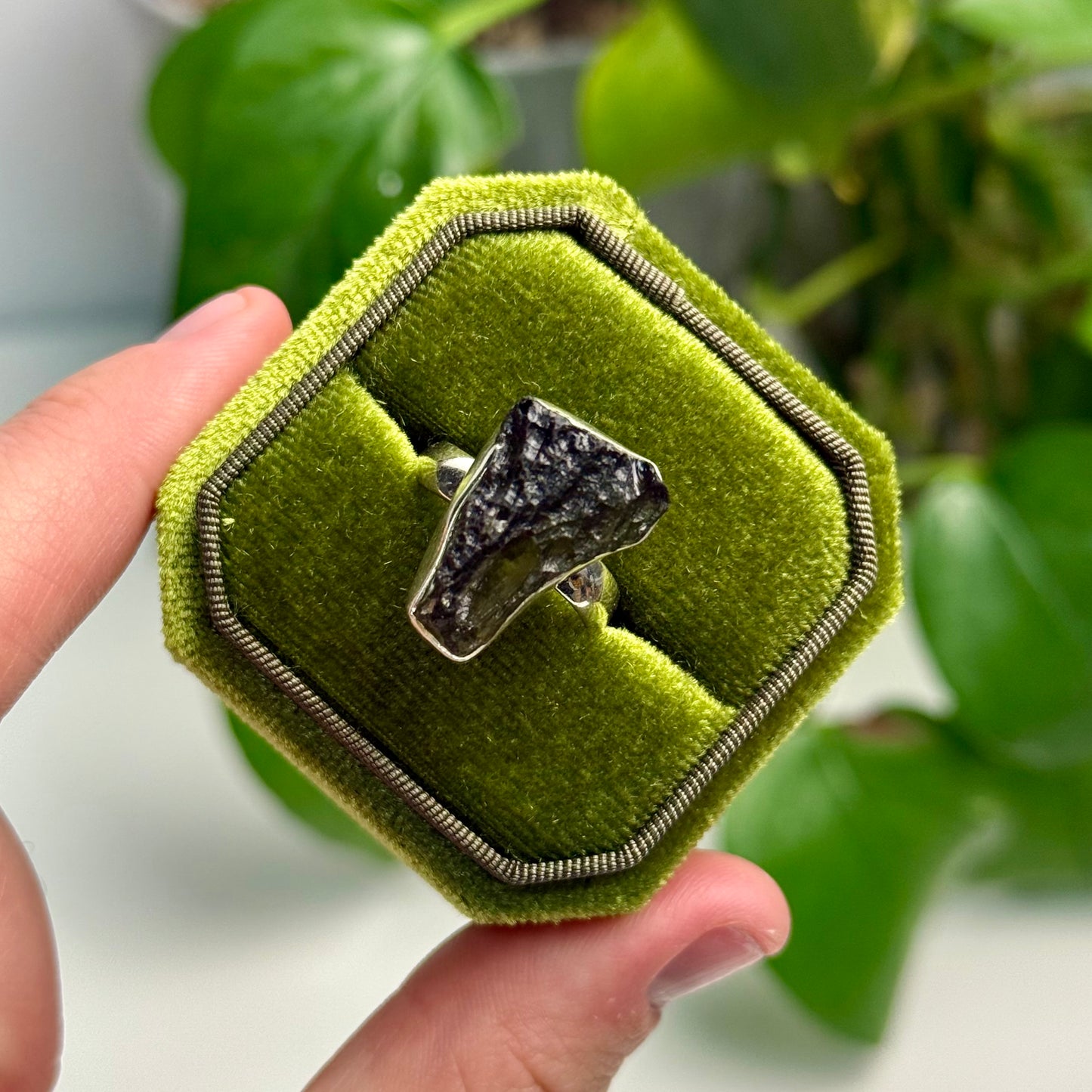 Adjustable Moldavite Ring—5.06 Grams