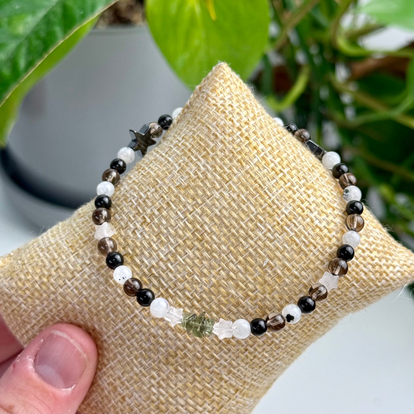 The Steady Shift Bracelet — Smoky Quartz, Obsidian, Hematite, Moonstone & Moldavite