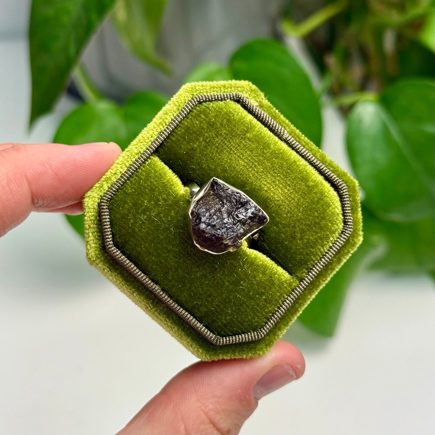 Adjustable Moldavite Ring—4.38 Grams