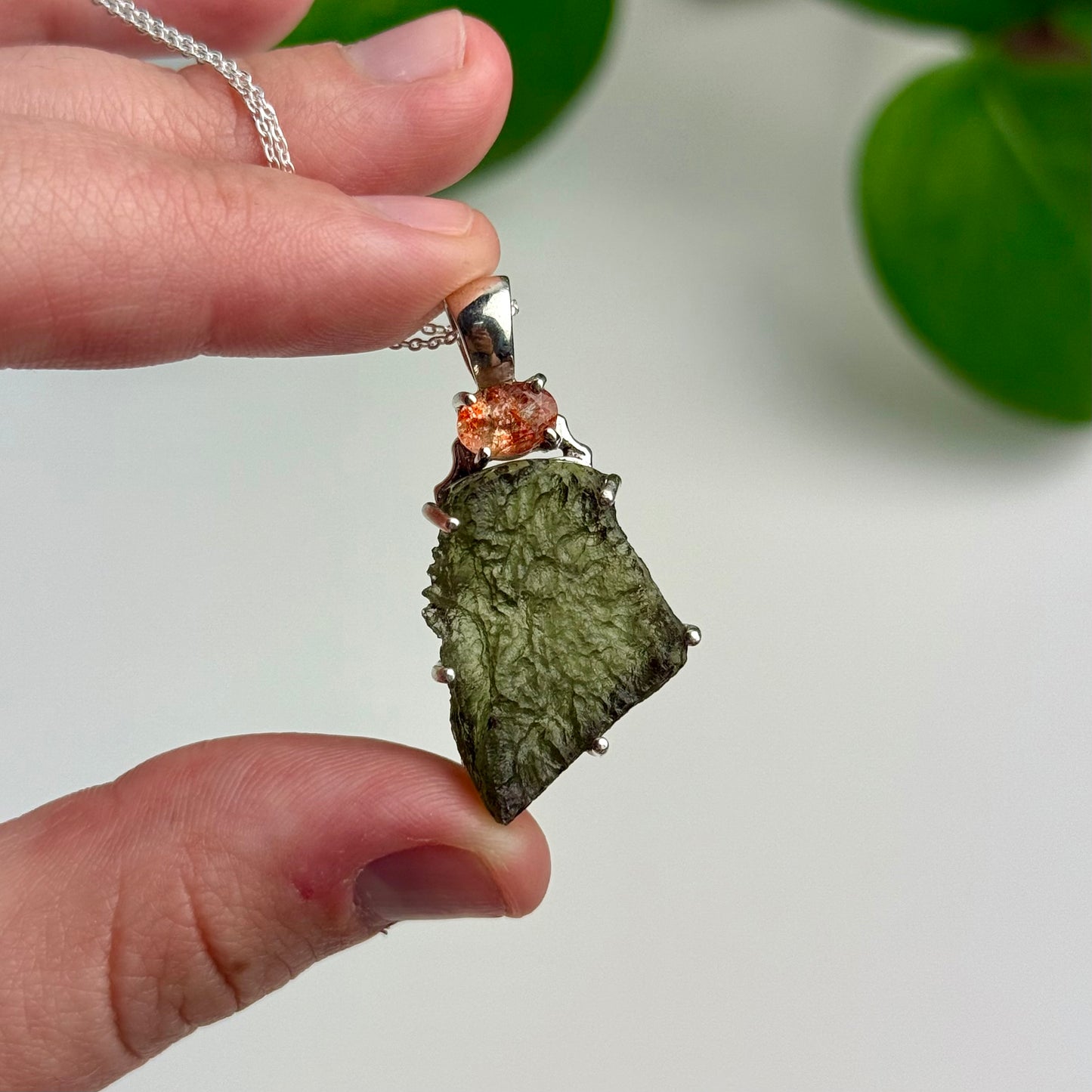 Moldavite & Sunstone Pendant 5.58 Grams