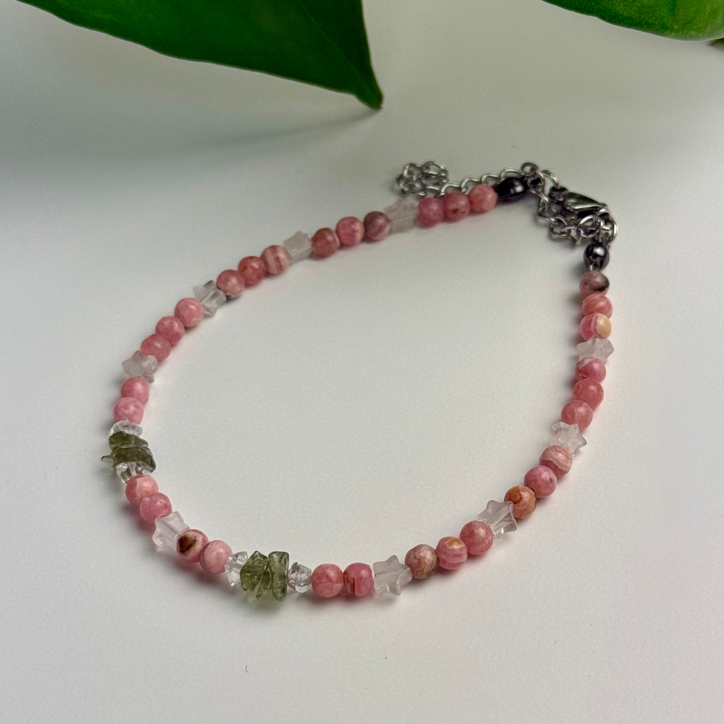 The Open Heart Bracelet — Moldavite Rhodochrosite, Moonstone & Herkimer Diamond