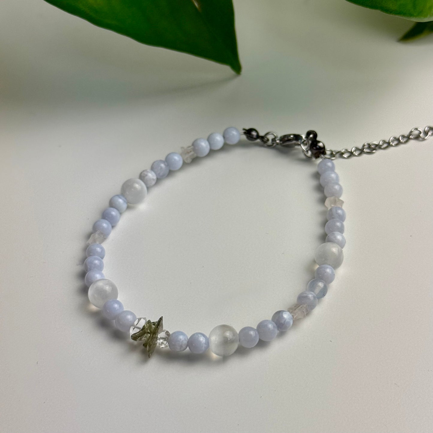 The Ease Bracelet — Selenite, Blue Lace Agate, Herkimer Diamond, Moonstone & Moldavite