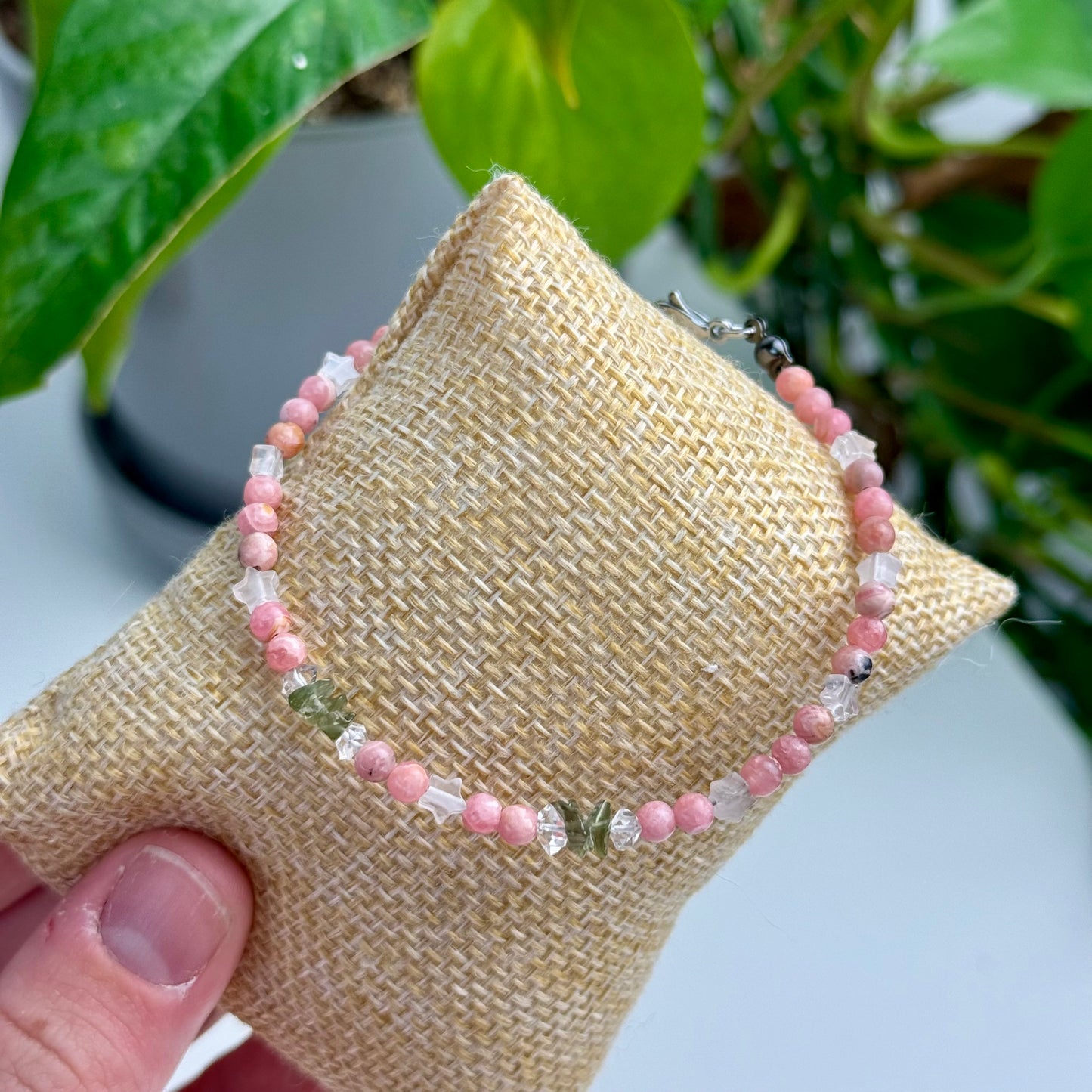The Open Heart Bracelet — Moldavite Rhodochrosite, Moonstone & Herkimer Diamond