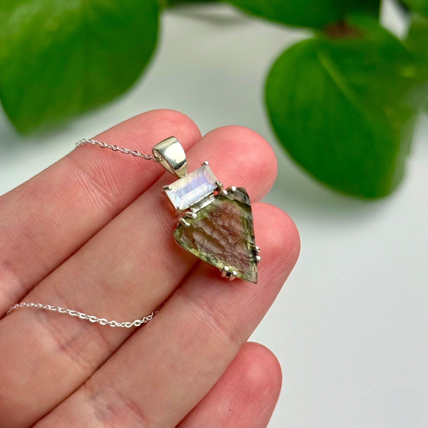 Moldavite & Moonstone Pendant 2.75 Grams