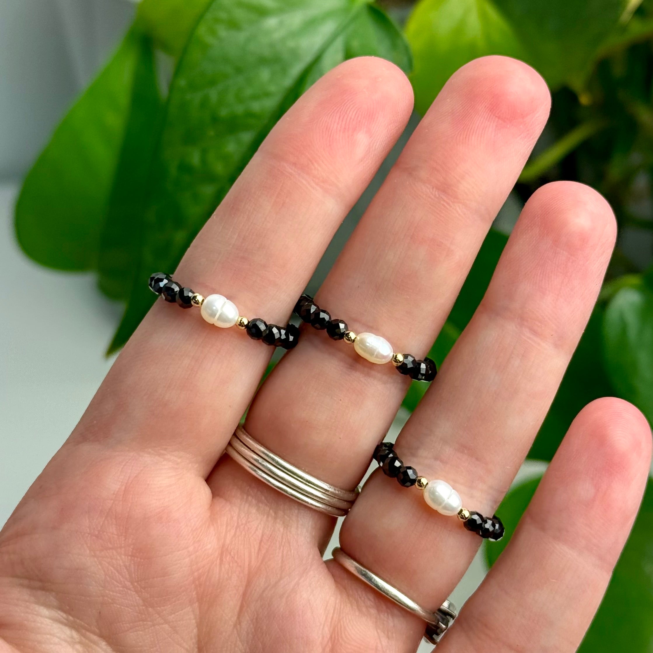 Faceted Crystal & Pearl Beaded Ring