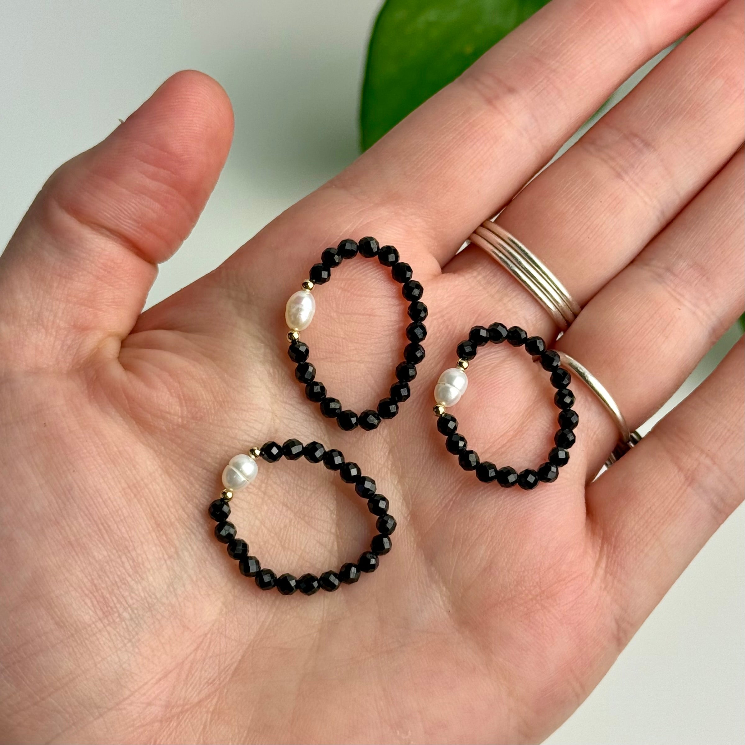 Faceted Crystal & Pearl Beaded Ring