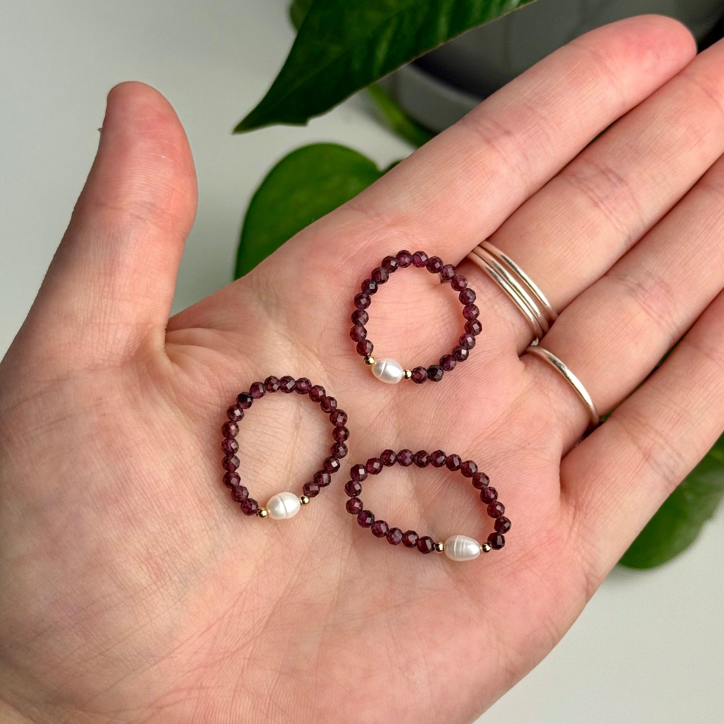 Faceted Crystal & Pearl Beaded Ring