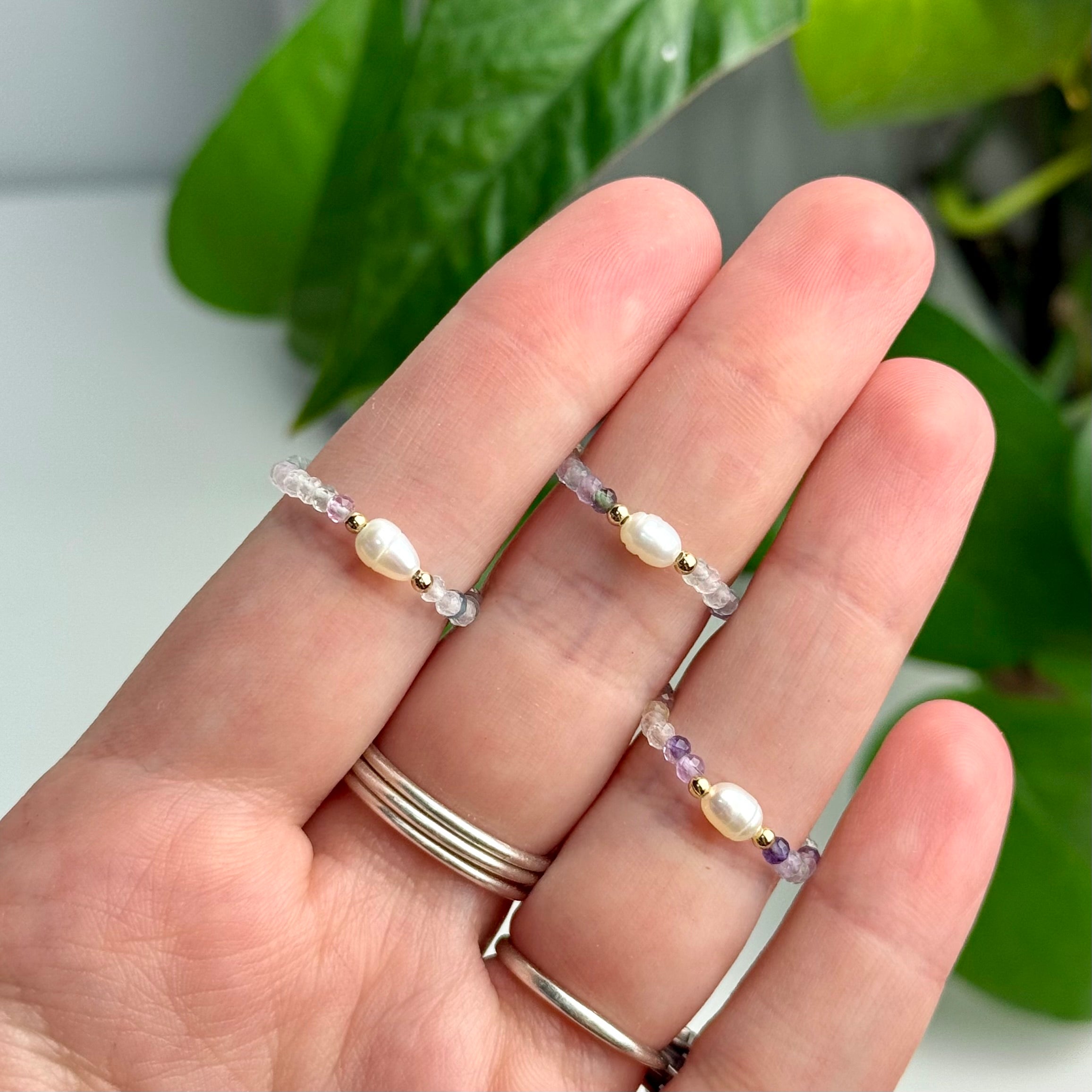 Faceted Crystal & Pearl Beaded Ring