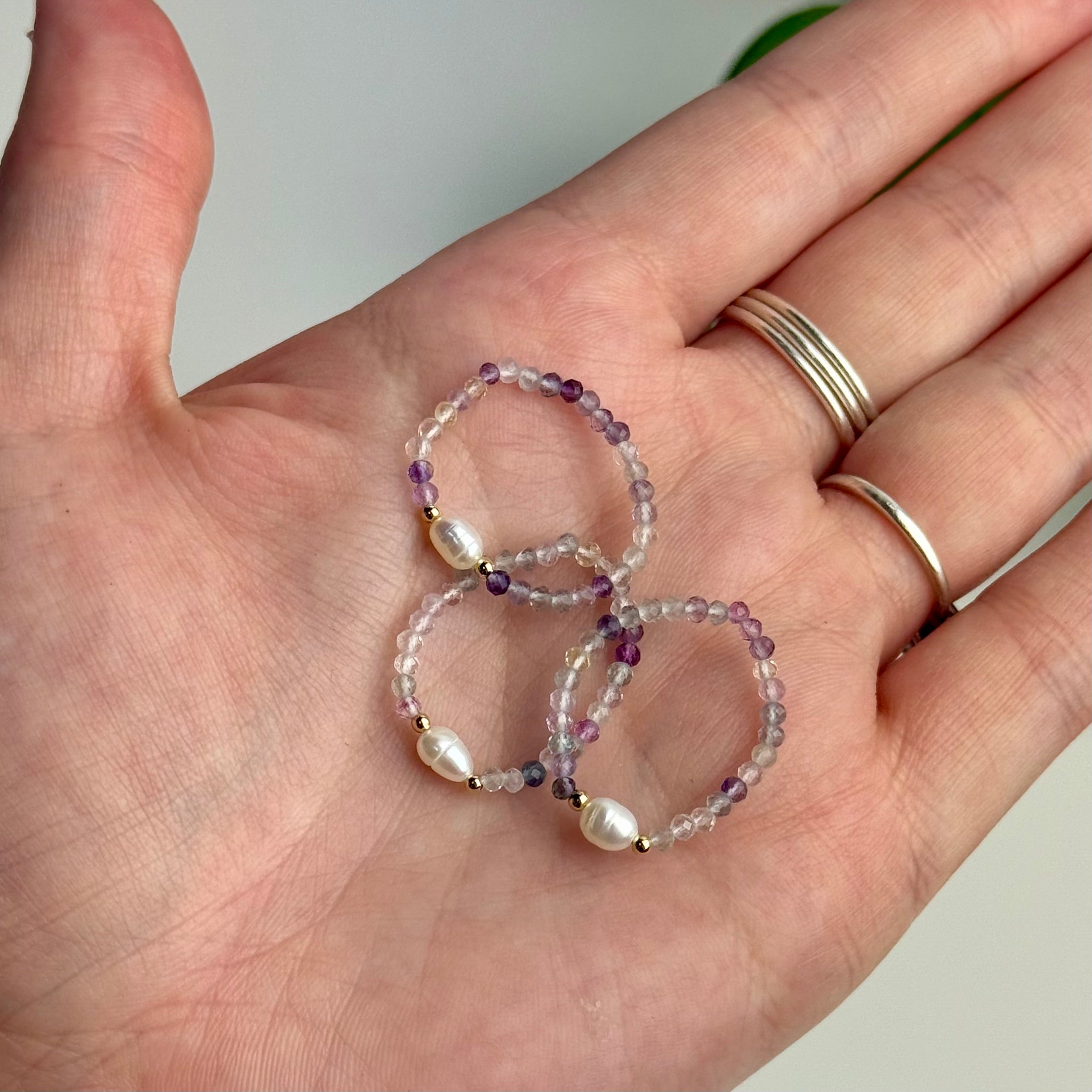 Faceted Crystal & Pearl Beaded Ring