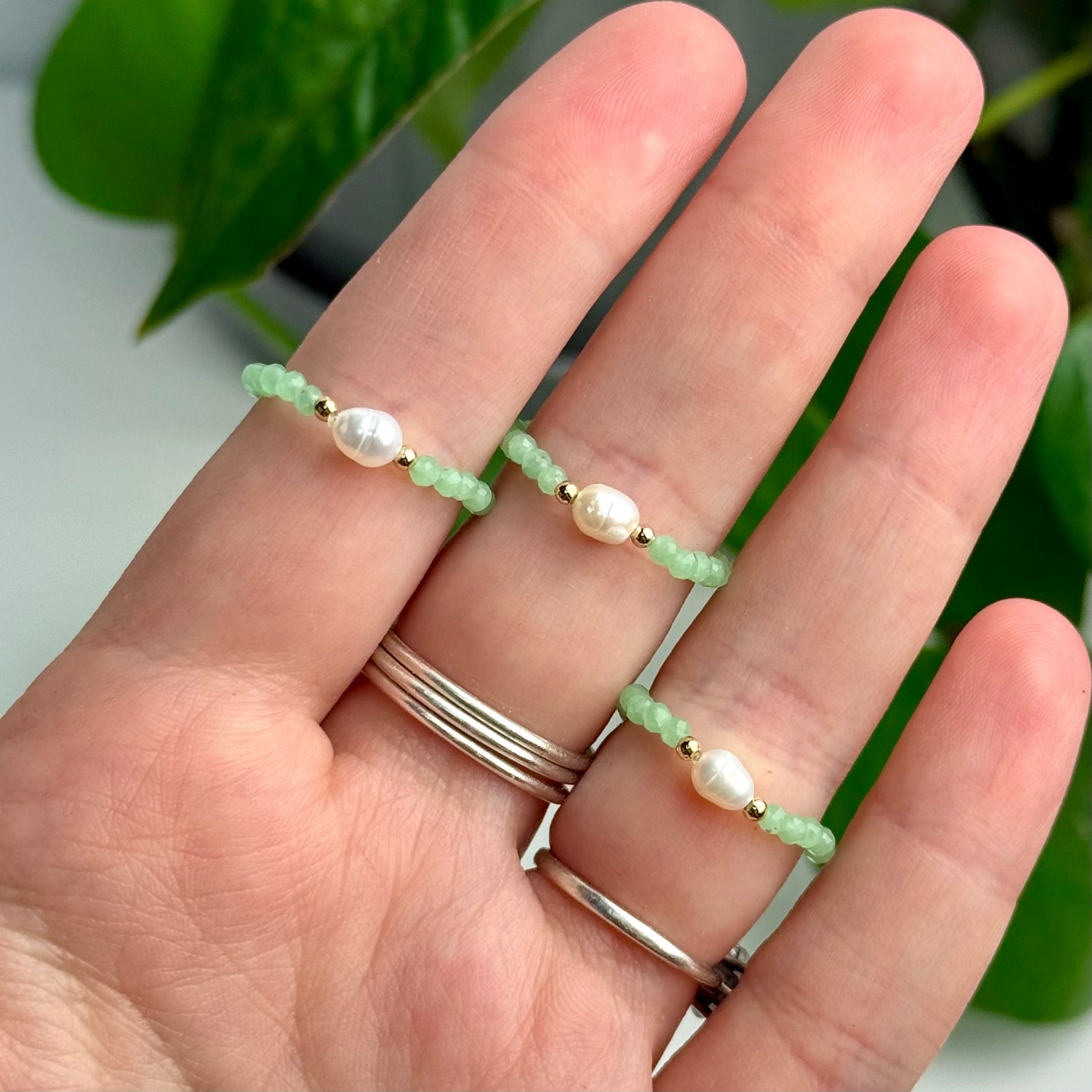 Faceted Crystal & Pearl Beaded Ring