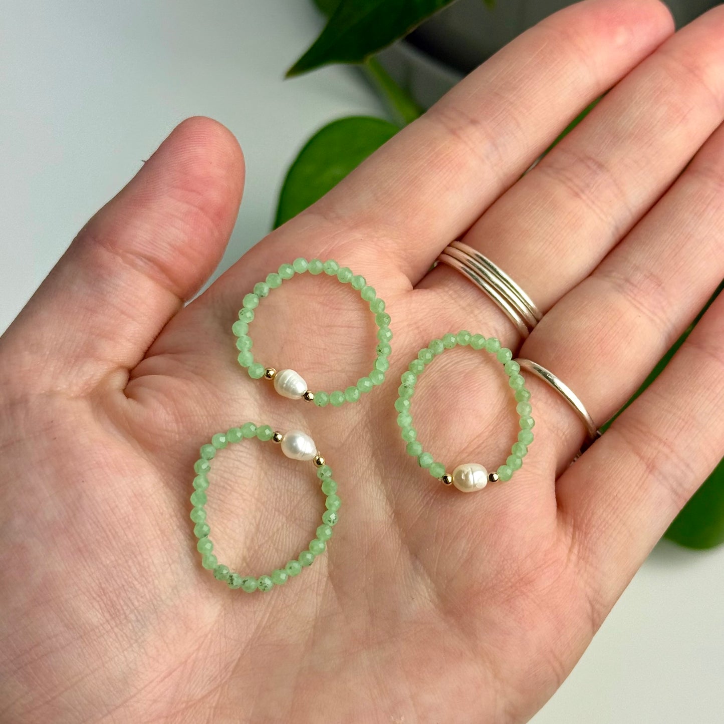 Faceted Crystal & Pearl Beaded Ring
