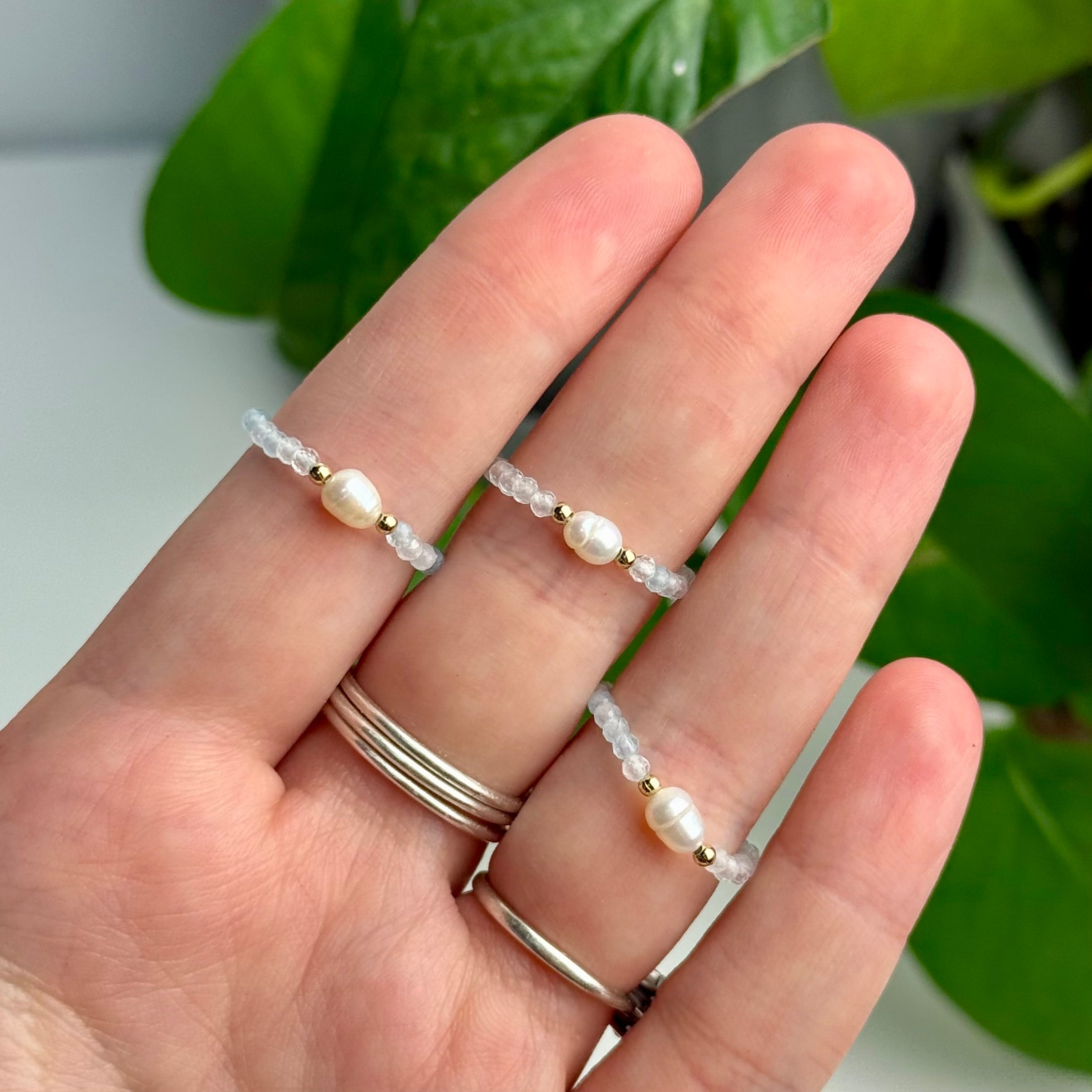 Faceted Crystal & Pearl Beaded Ring