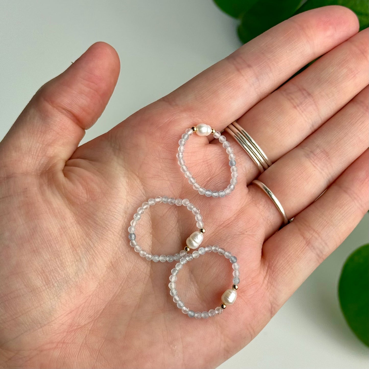 Faceted Crystal & Pearl Beaded Ring