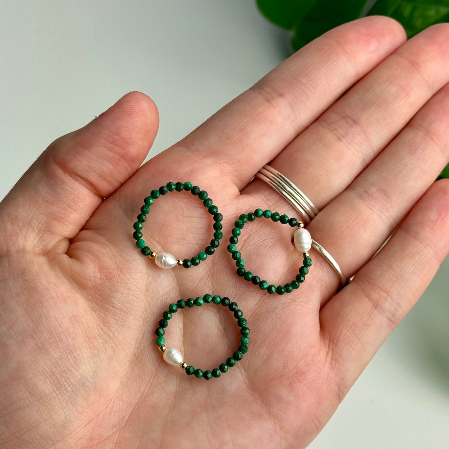 Faceted Crystal & Pearl Beaded Ring