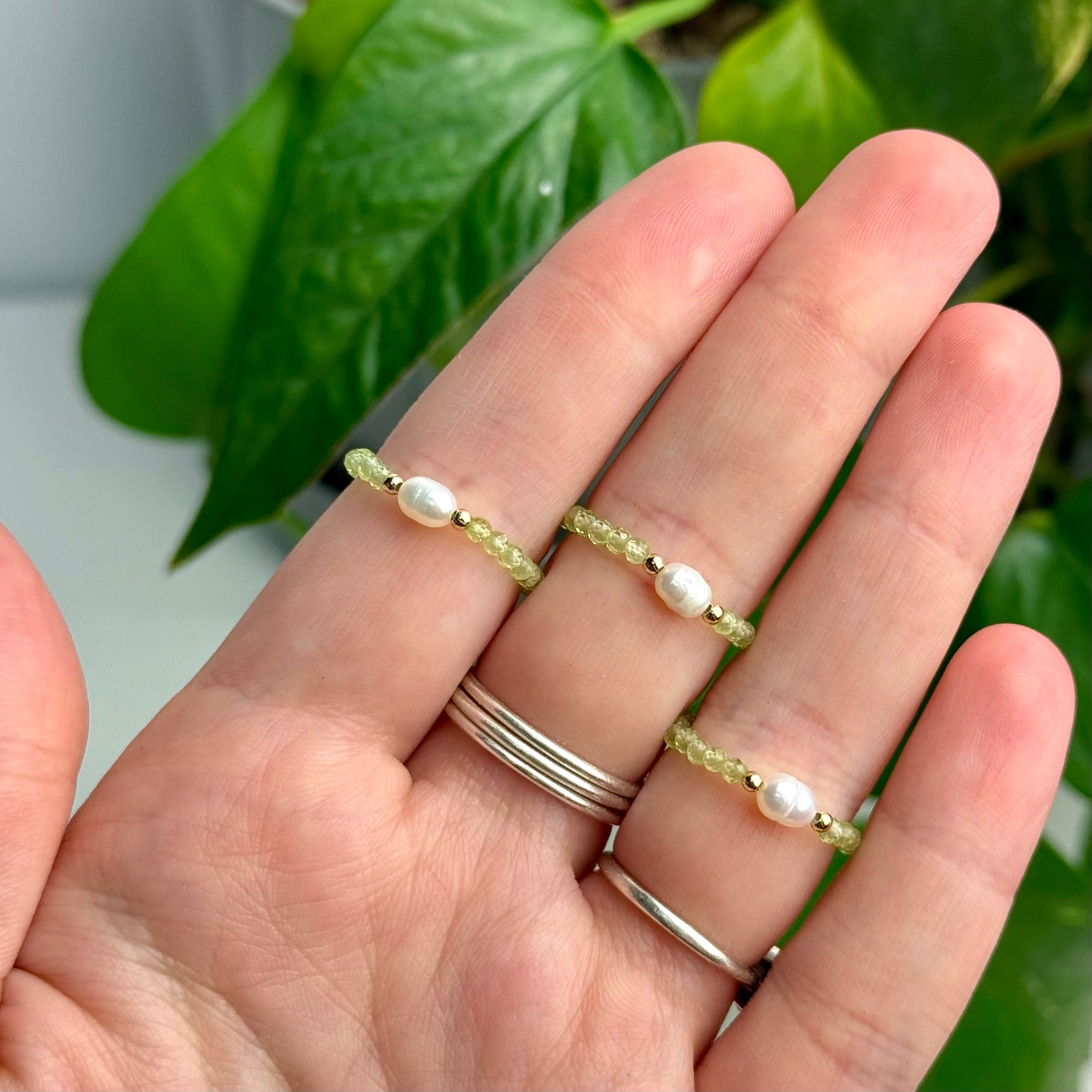 Faceted Crystal & Pearl Beaded Ring