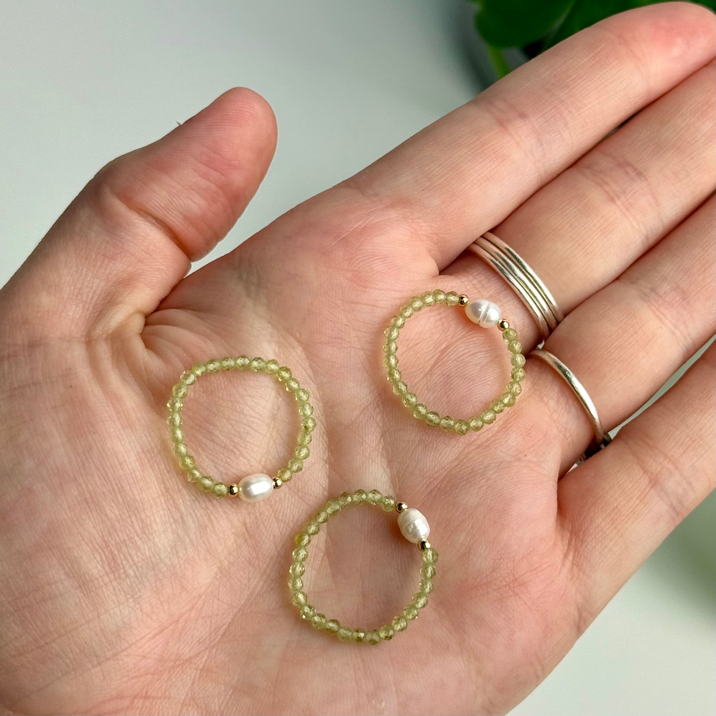 Faceted Crystal & Pearl Beaded Ring