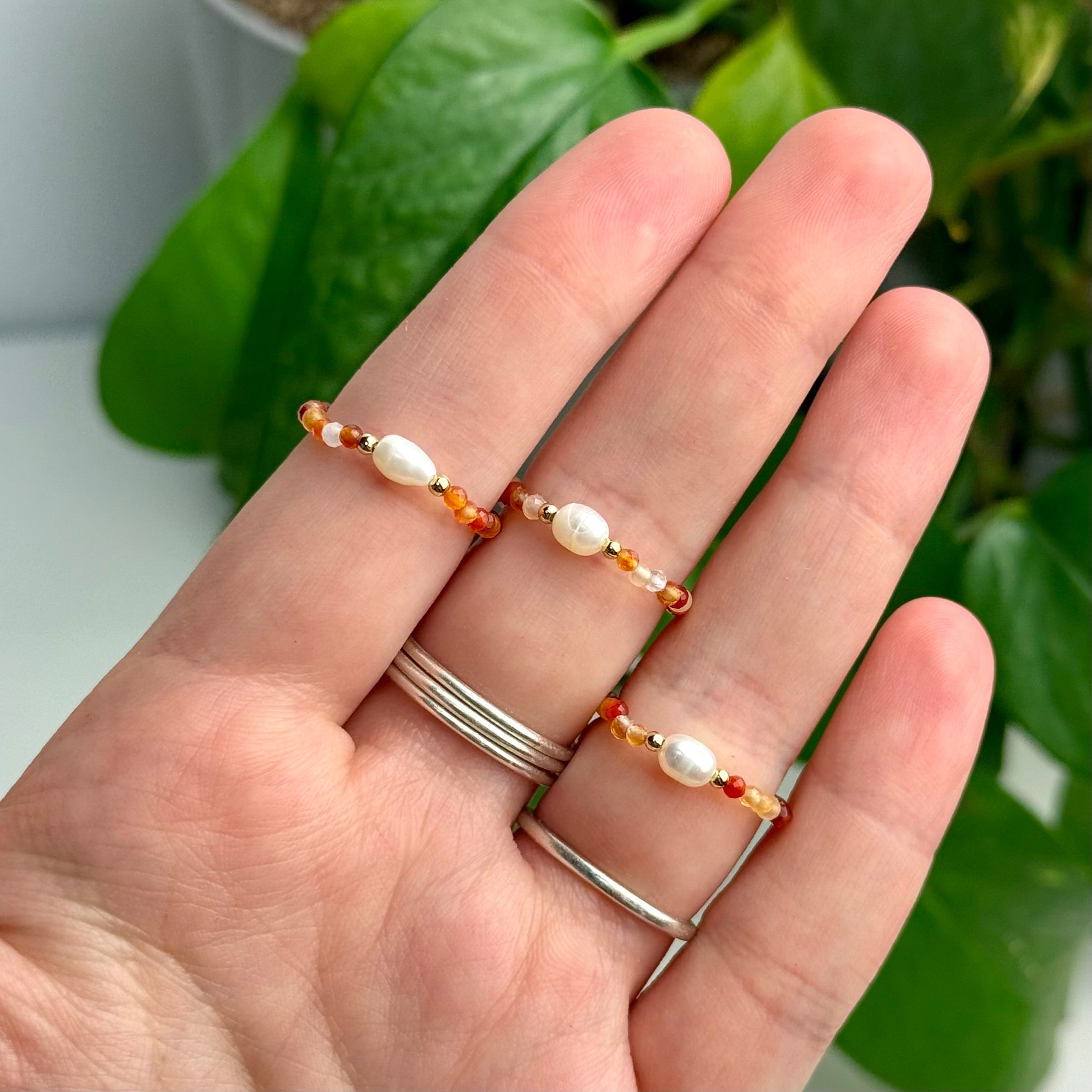 Faceted Crystal & Pearl Beaded Ring