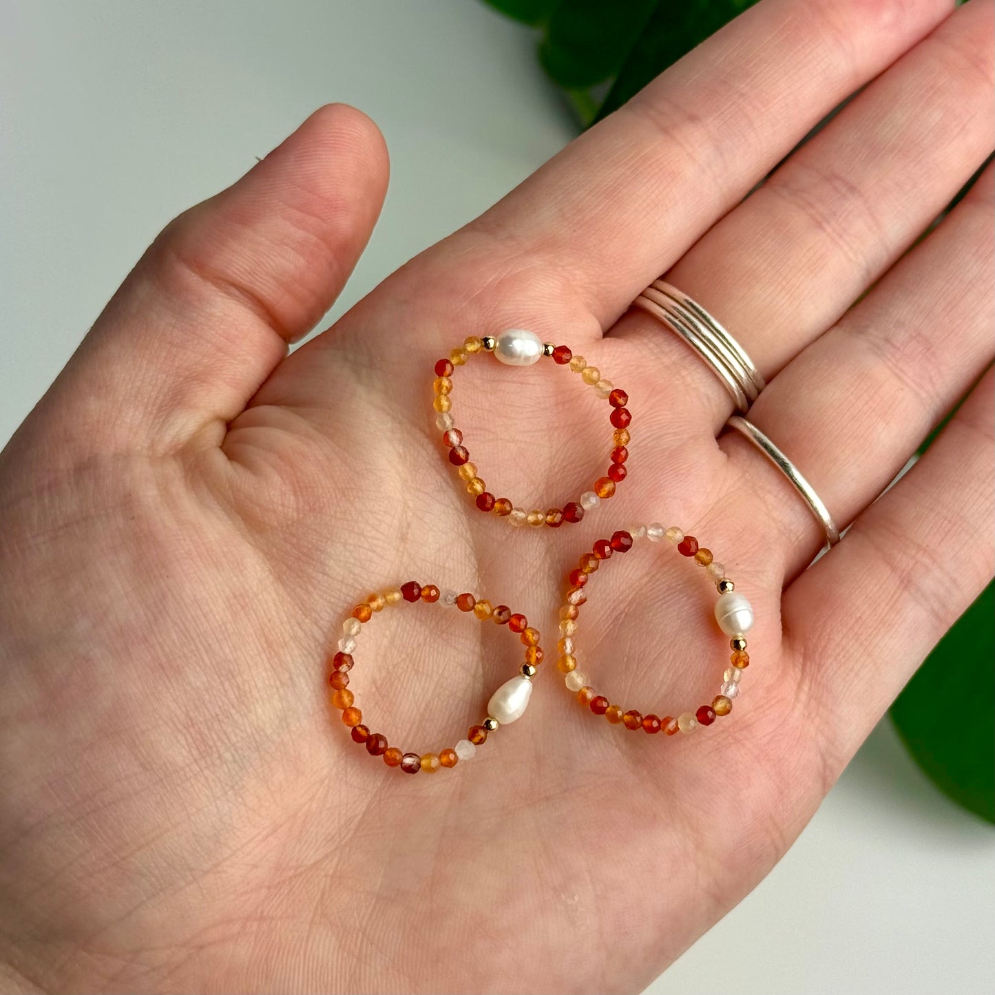 Faceted Crystal & Pearl Beaded Ring