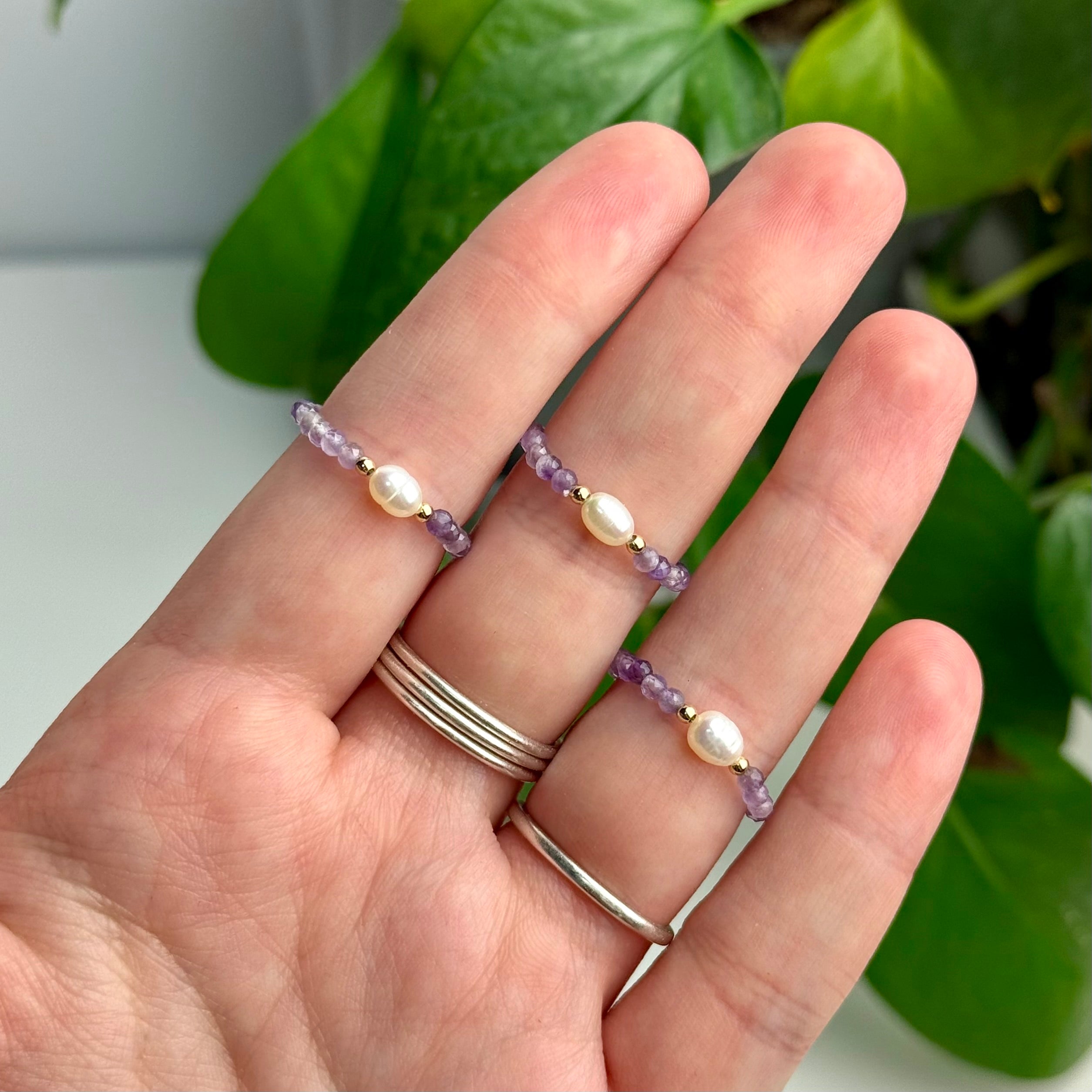 Faceted Crystal & Pearl Beaded Ring