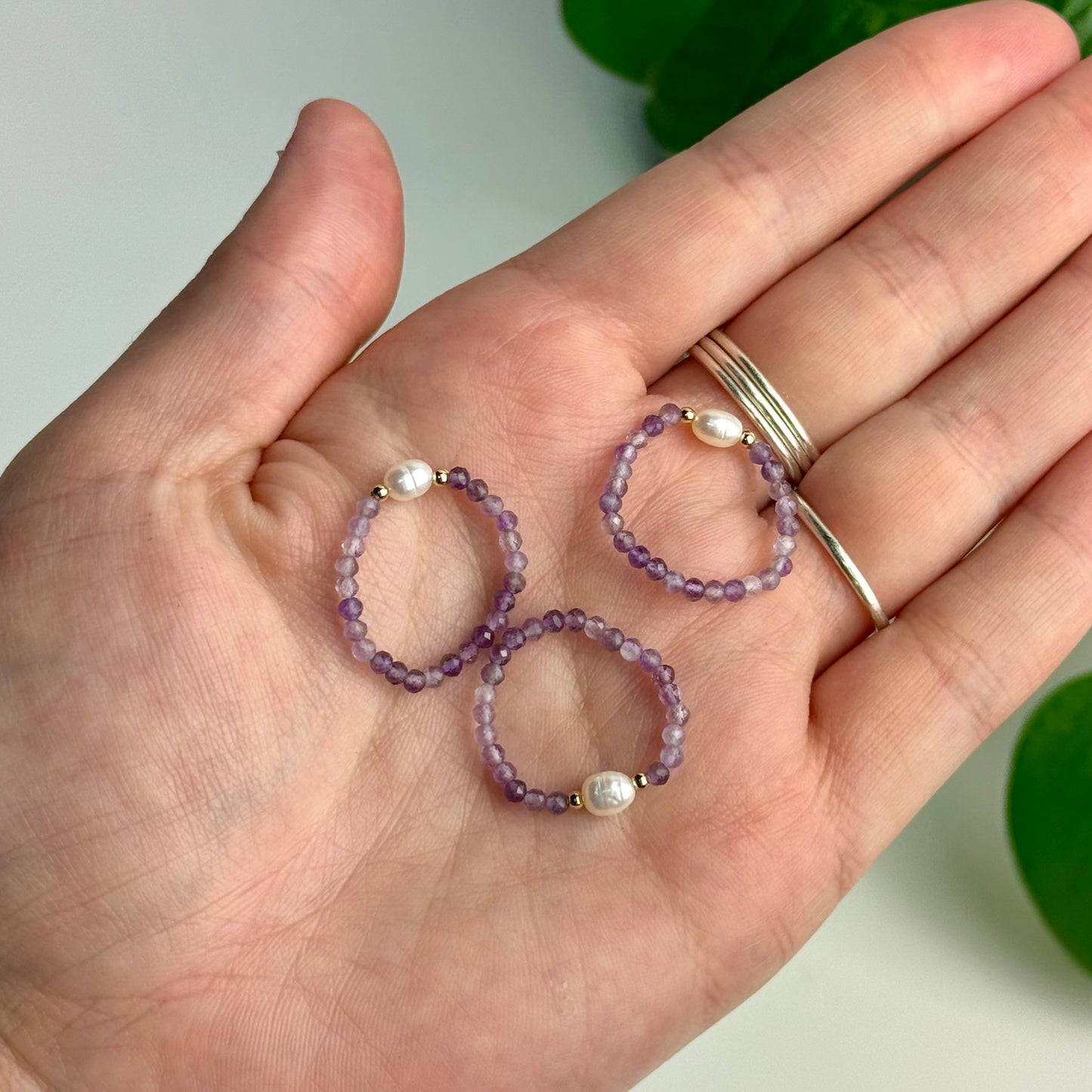 Faceted Crystal & Pearl Beaded Ring
