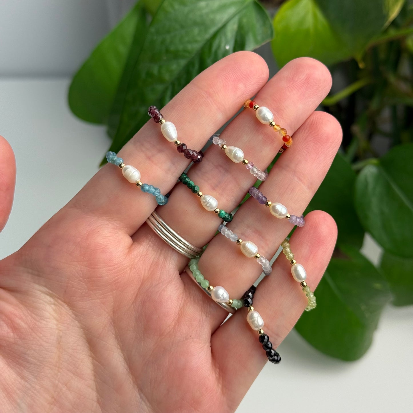 Faceted Crystal & Pearl Beaded Ring