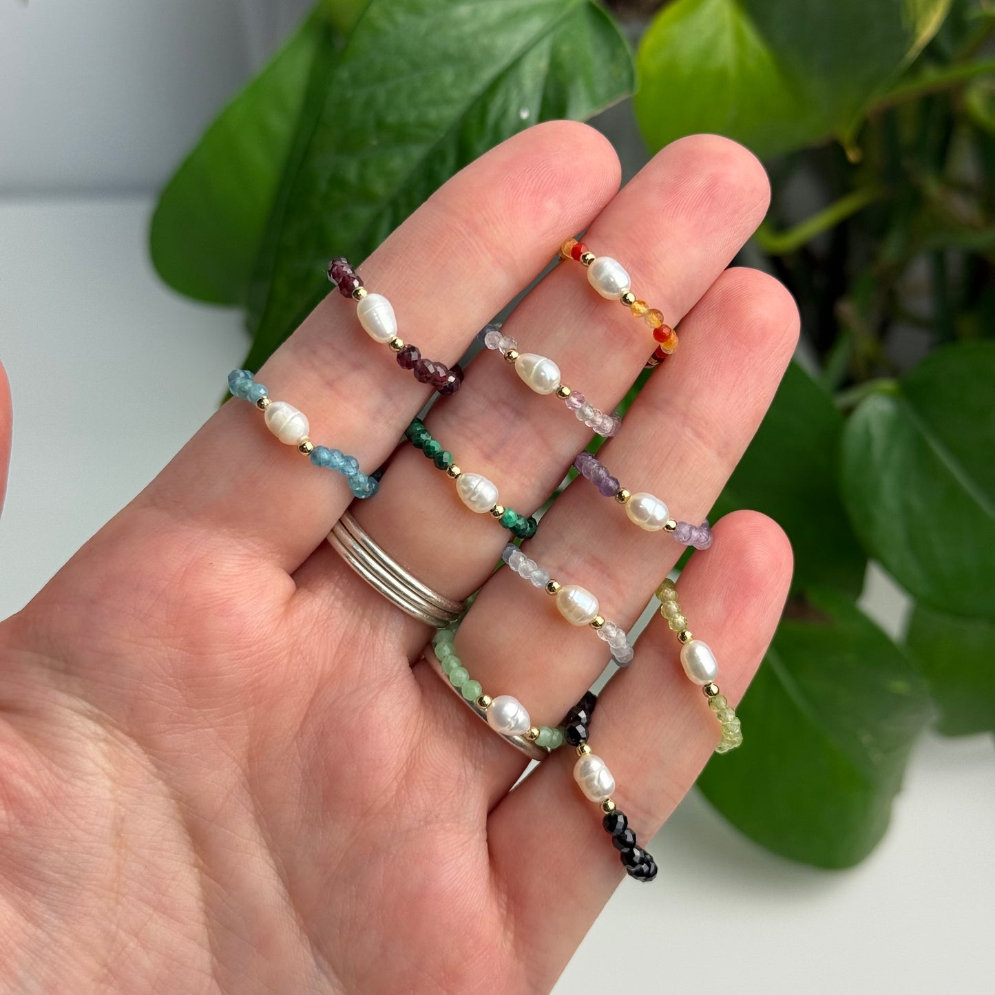 Faceted Crystal & Pearl Beaded Ring
