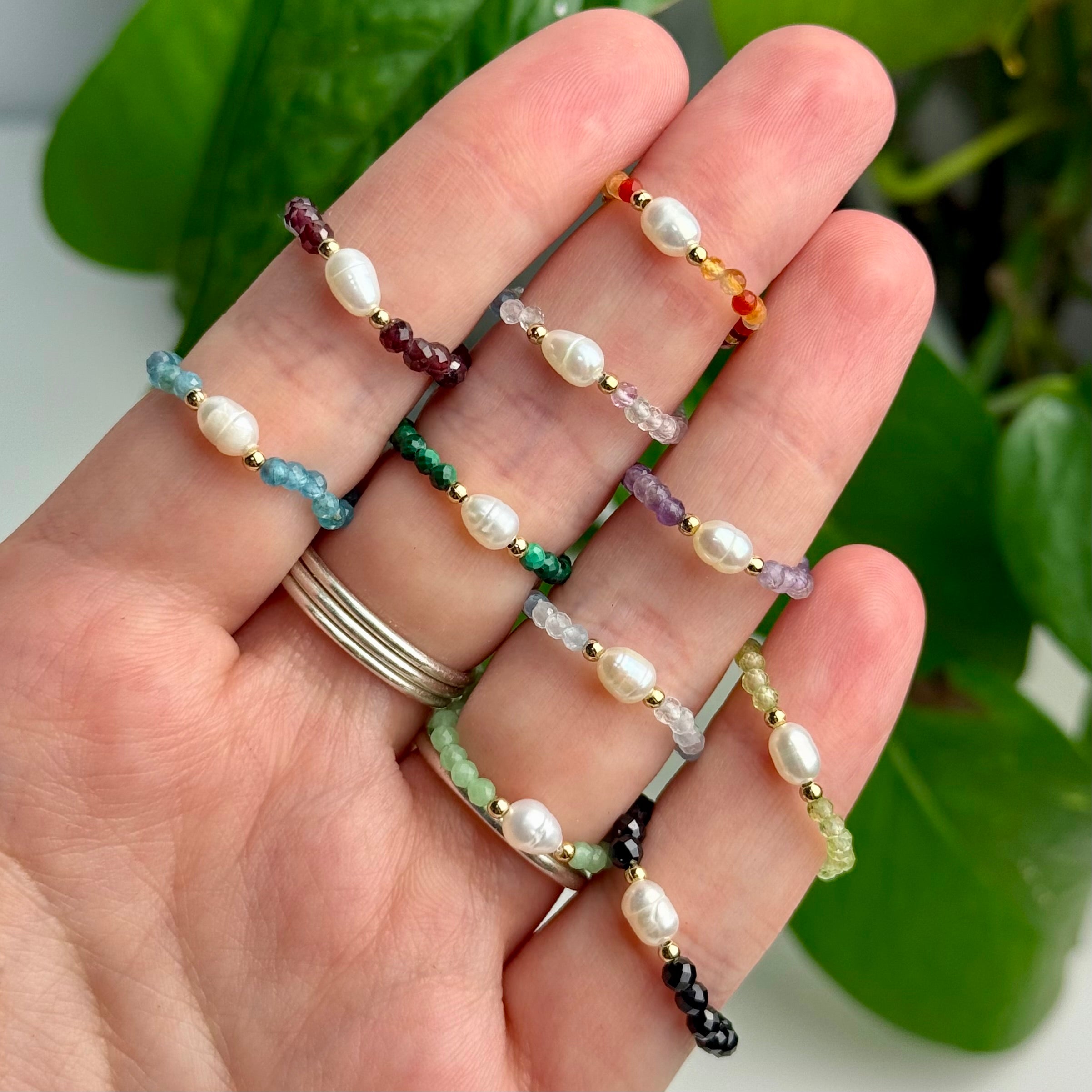 Faceted Crystal & Pearl Beaded Ring