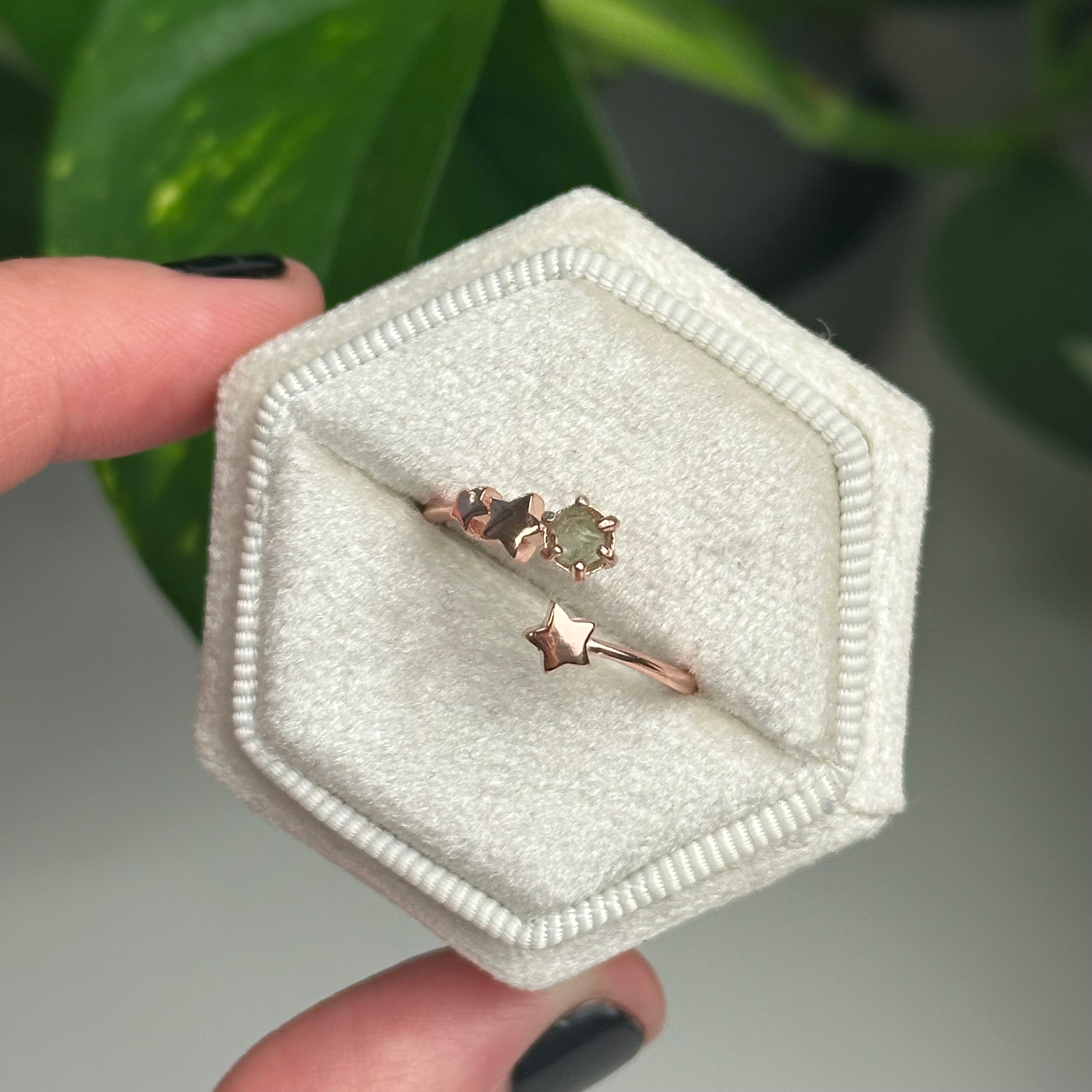 Adjustable Raw Moldavite Star Ring