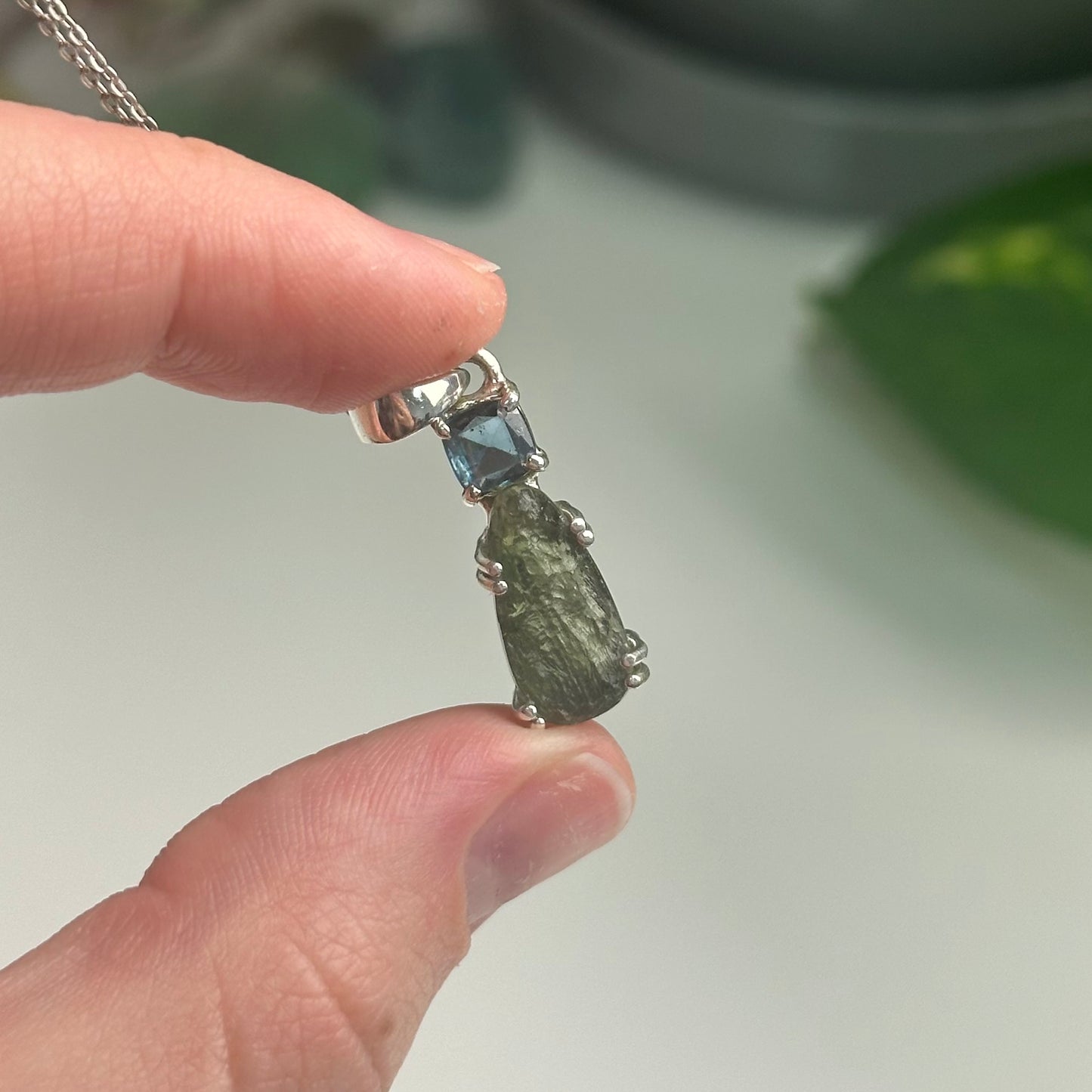 Green Kyanite And Moldavite Pendant Style G