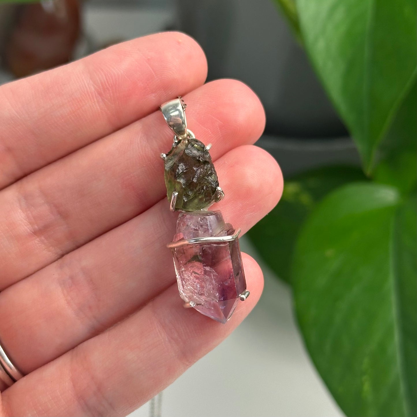 Amethyst And Moldavite Pendant