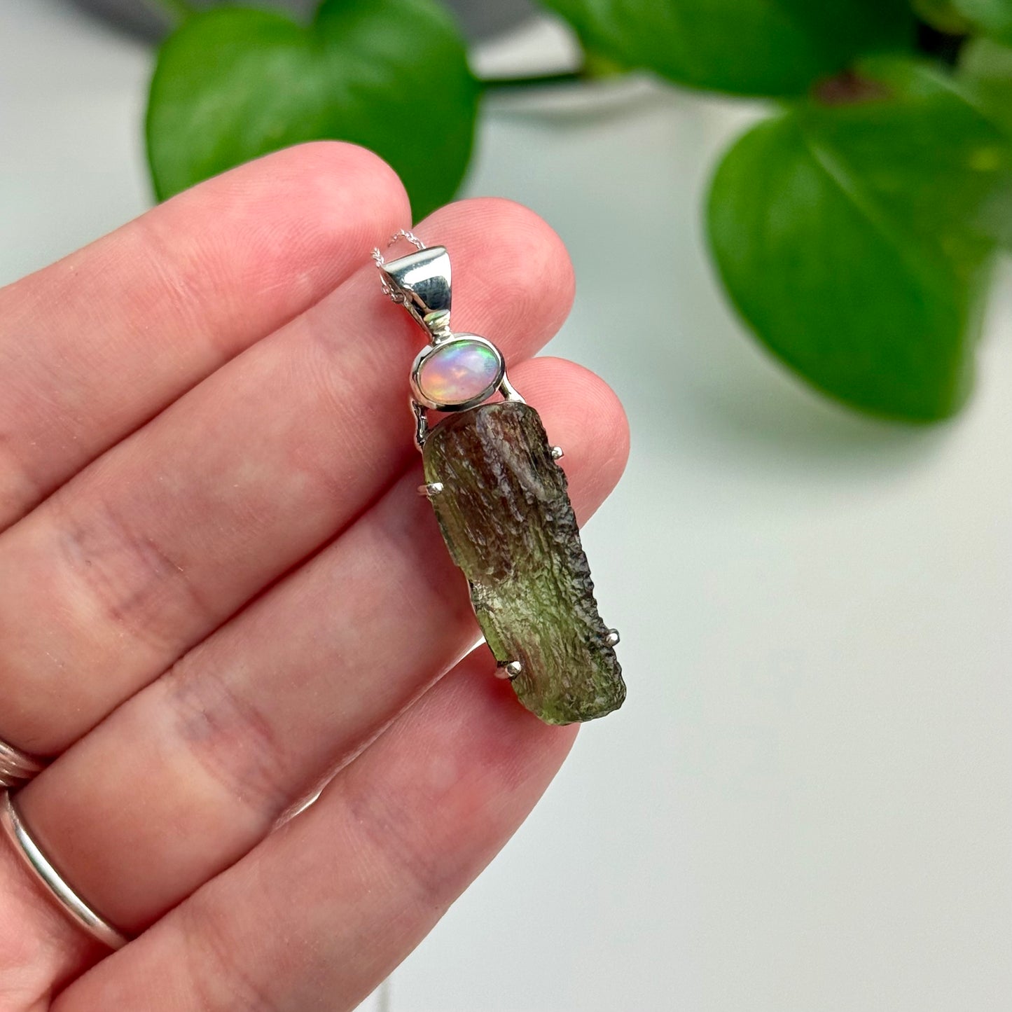 Moldavite & Opal Pendant—4.82 Grams
