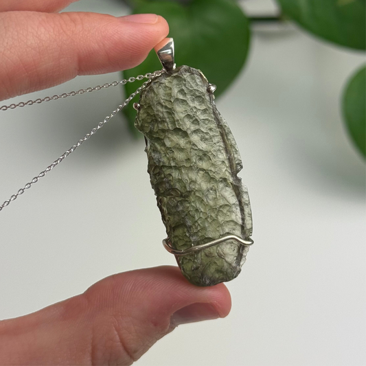 Extra Large Collector’s Moldavite Pendant – 8.22g Sterling Silver