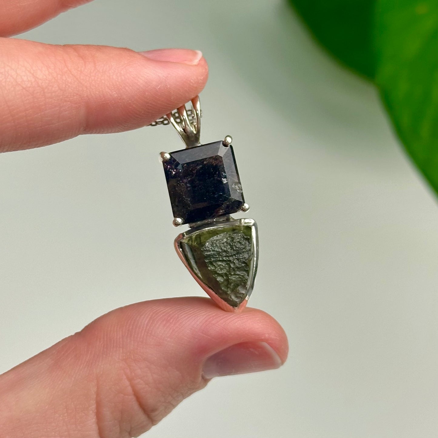 Iolite + Sunstone And Moldavite Pendant Style B