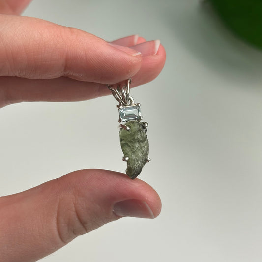 Aquamarine And Moldavite Pendant Style B