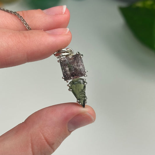 Super 7 And Moldavite Pendant Style C