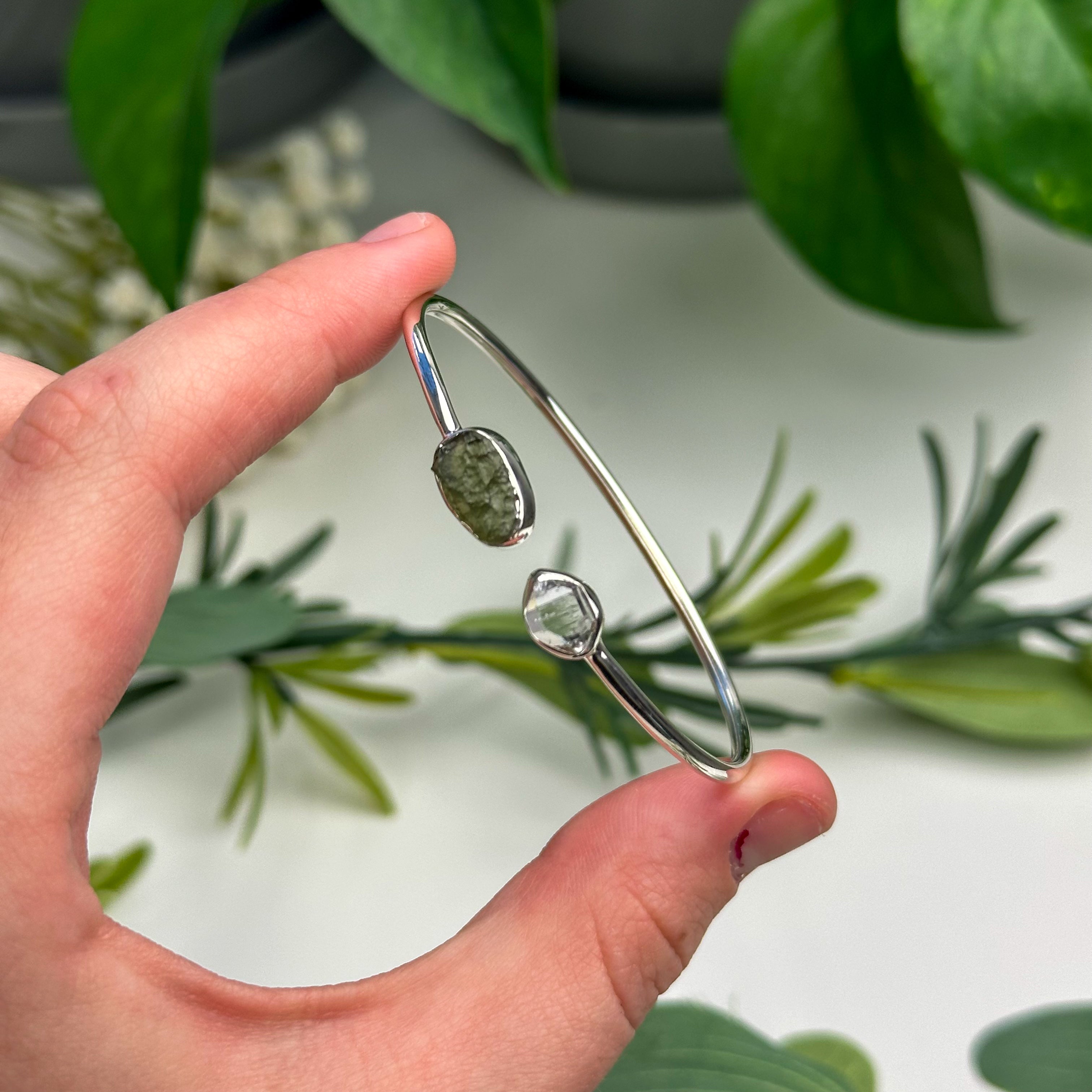 Moldavite and Herkimer Diamond Bracelet