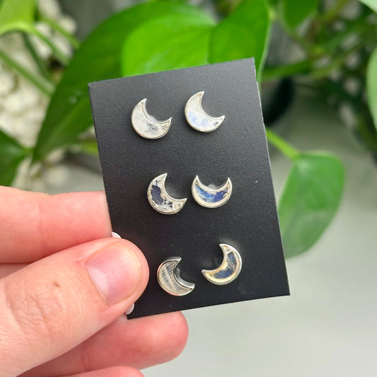 Rainbow Moonstone Moon Earrings