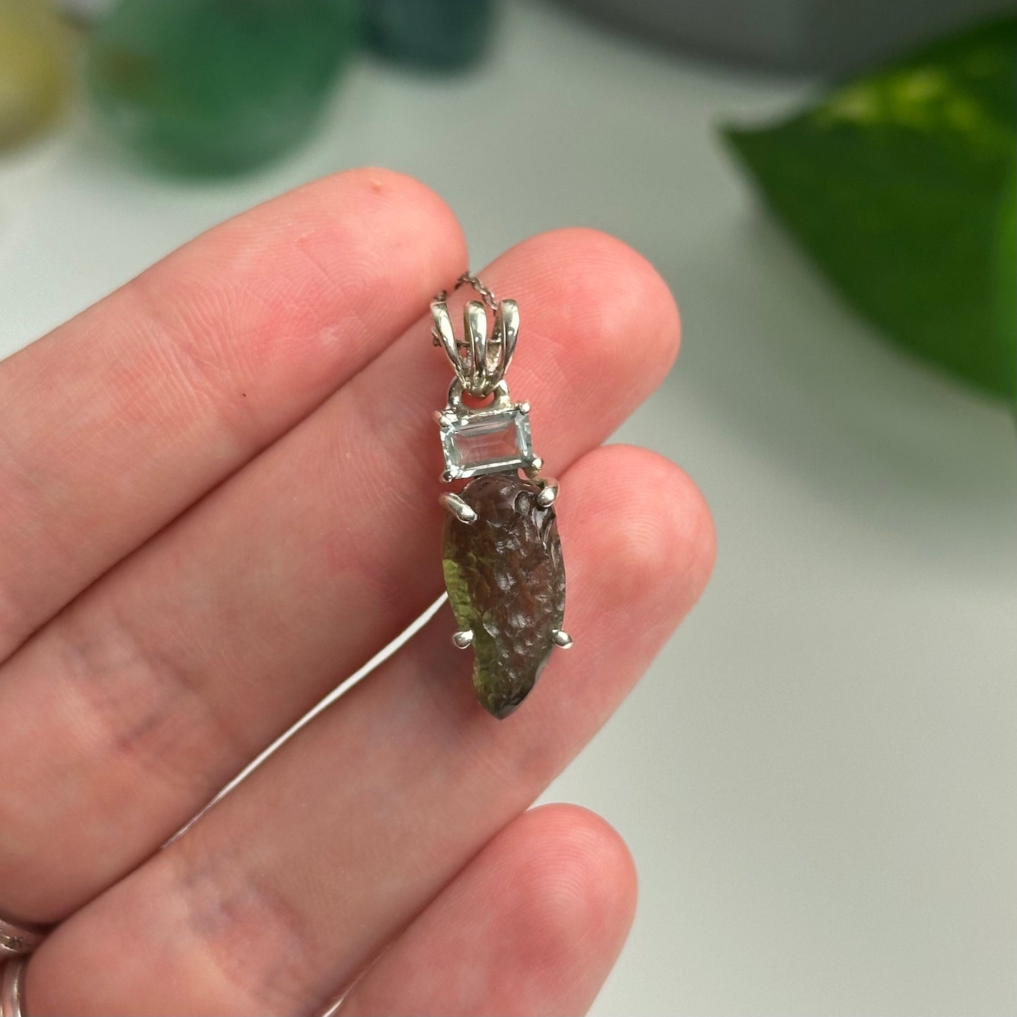 Aquamarine And Moldavite Pendant Style B