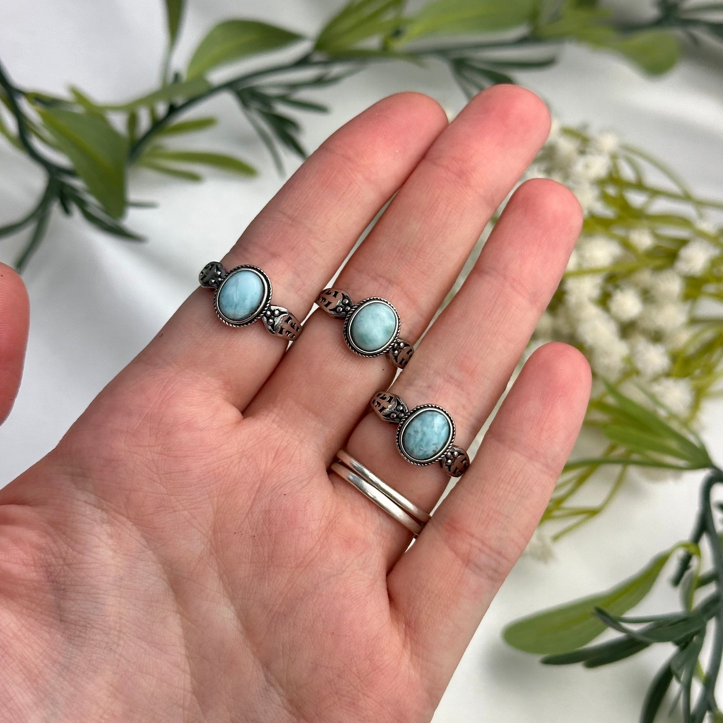 Adjustable Larimar Rings