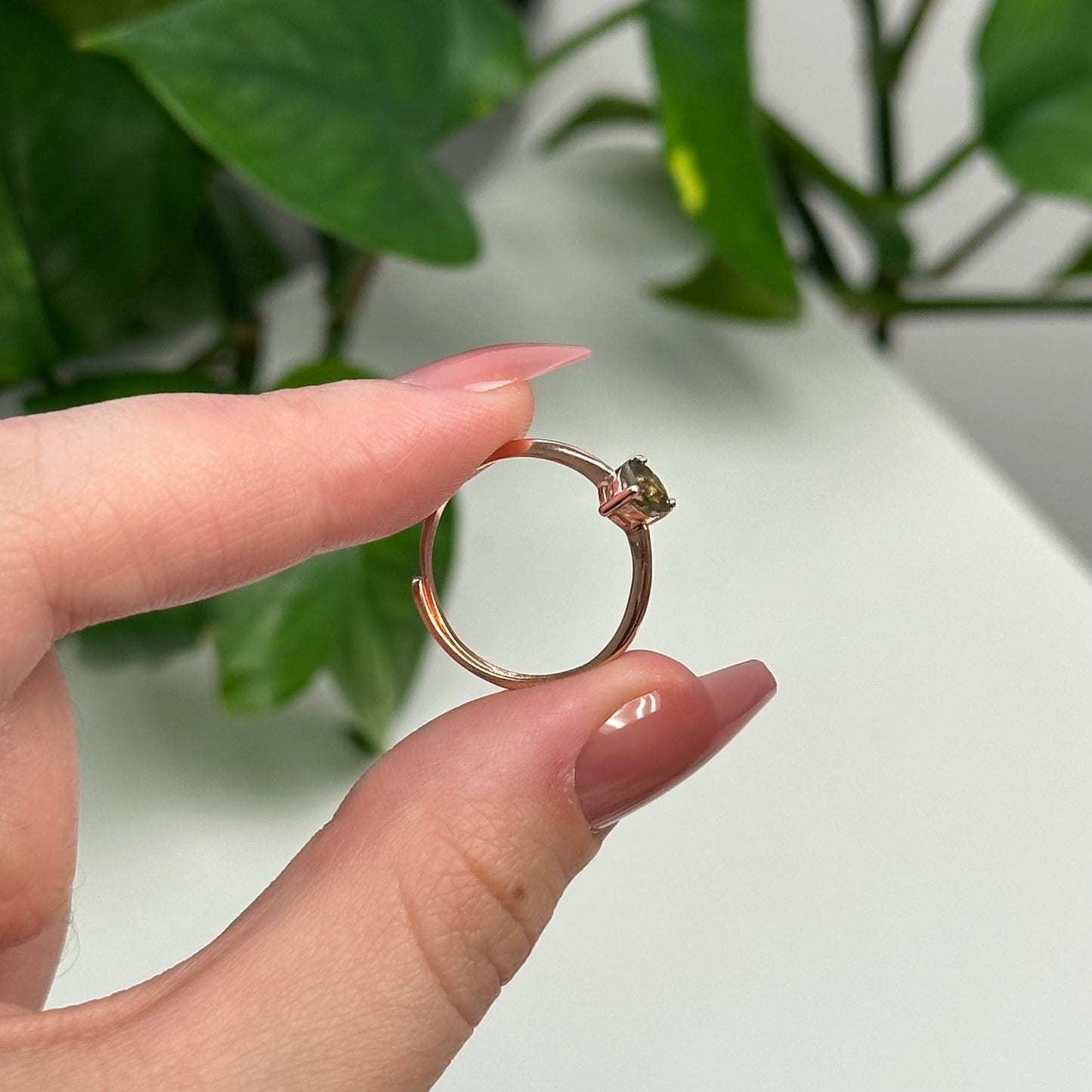 Moldavite Heart Ring