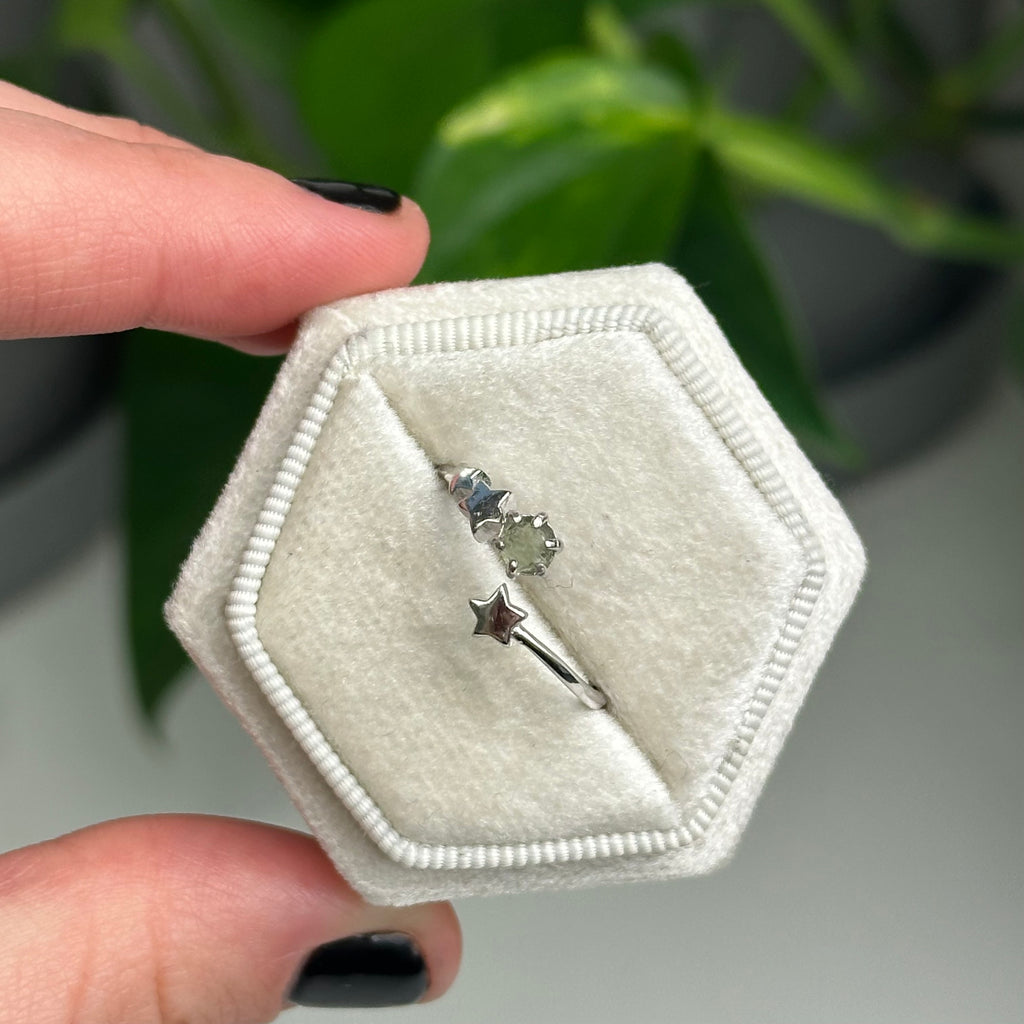 Adjustable Raw Moldavite Star Ring