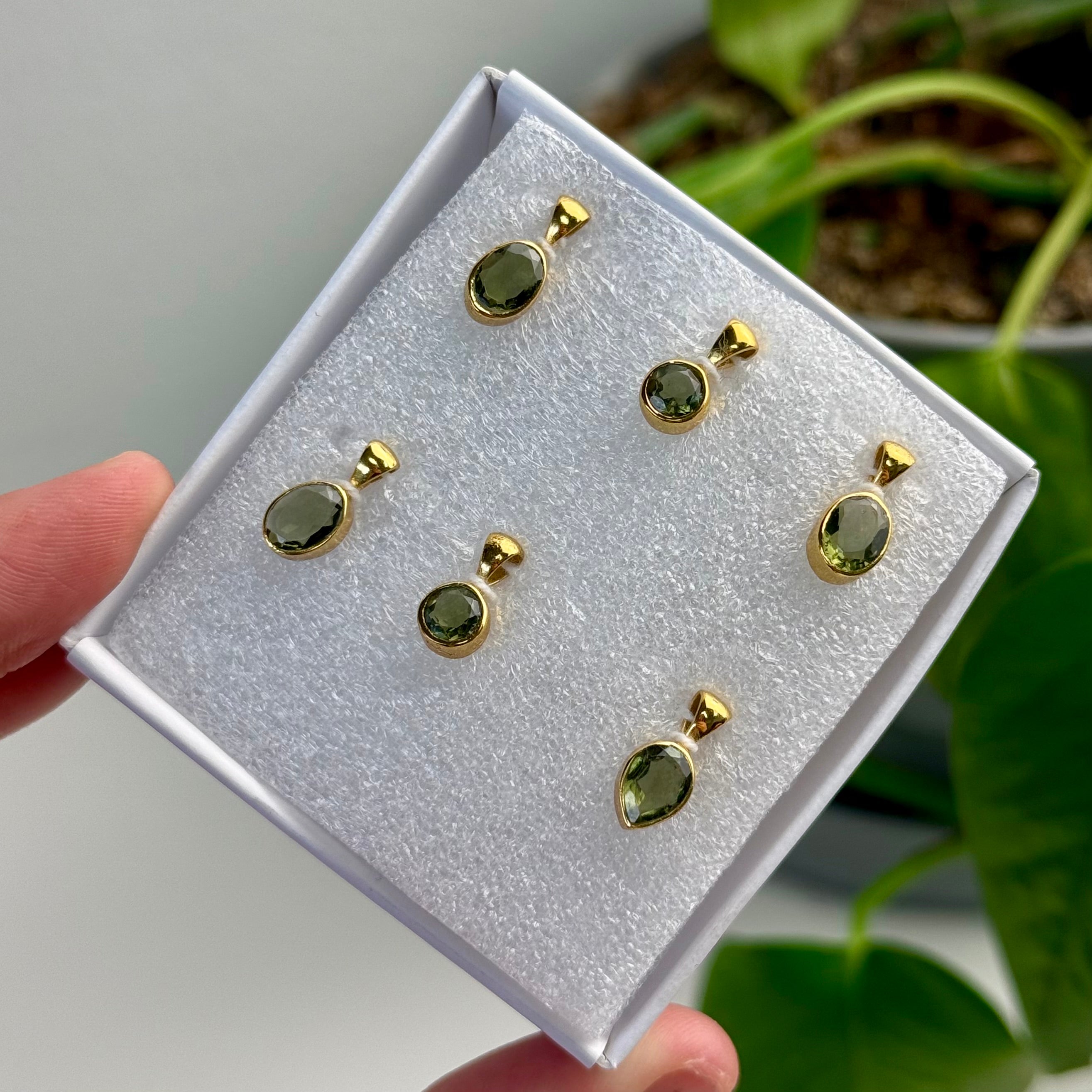 Gold Faceted Moldavite Pendants