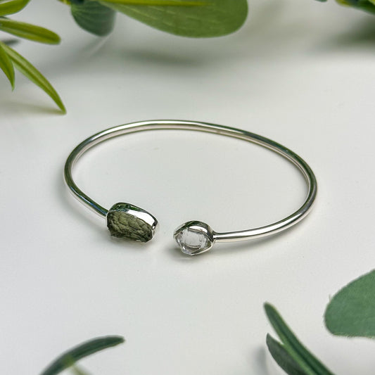 Moldavite and Herkimer Diamond Bracelet