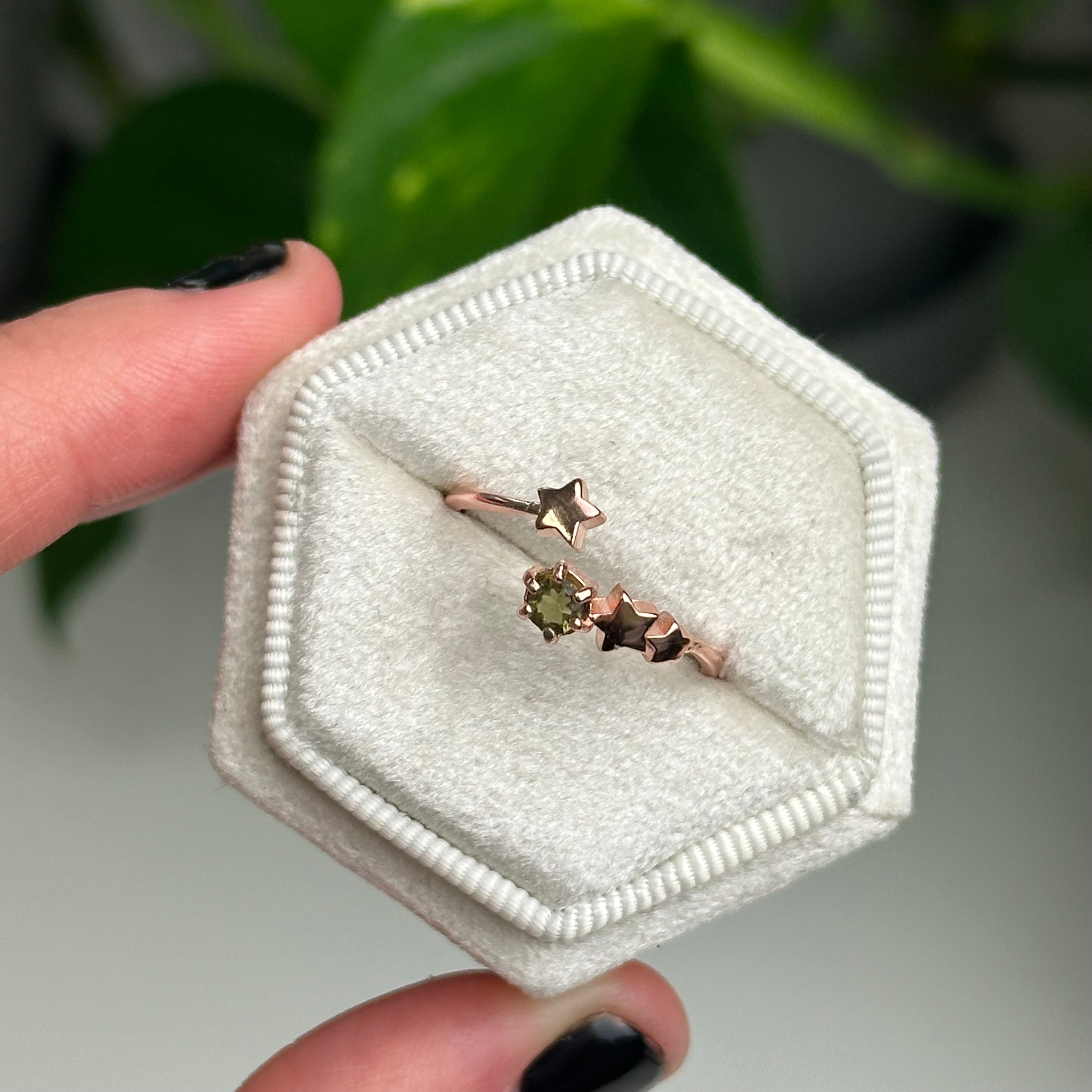 Faceted Moldavite Star Ring