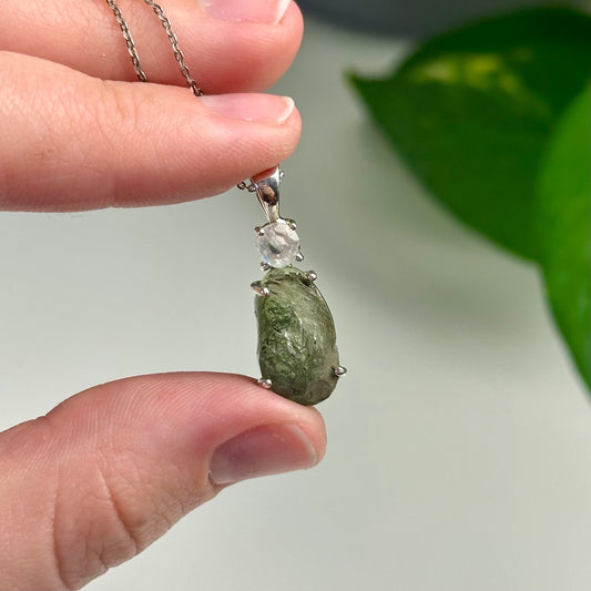 Rainbow Moonstone And Moldavite Pendant Style C